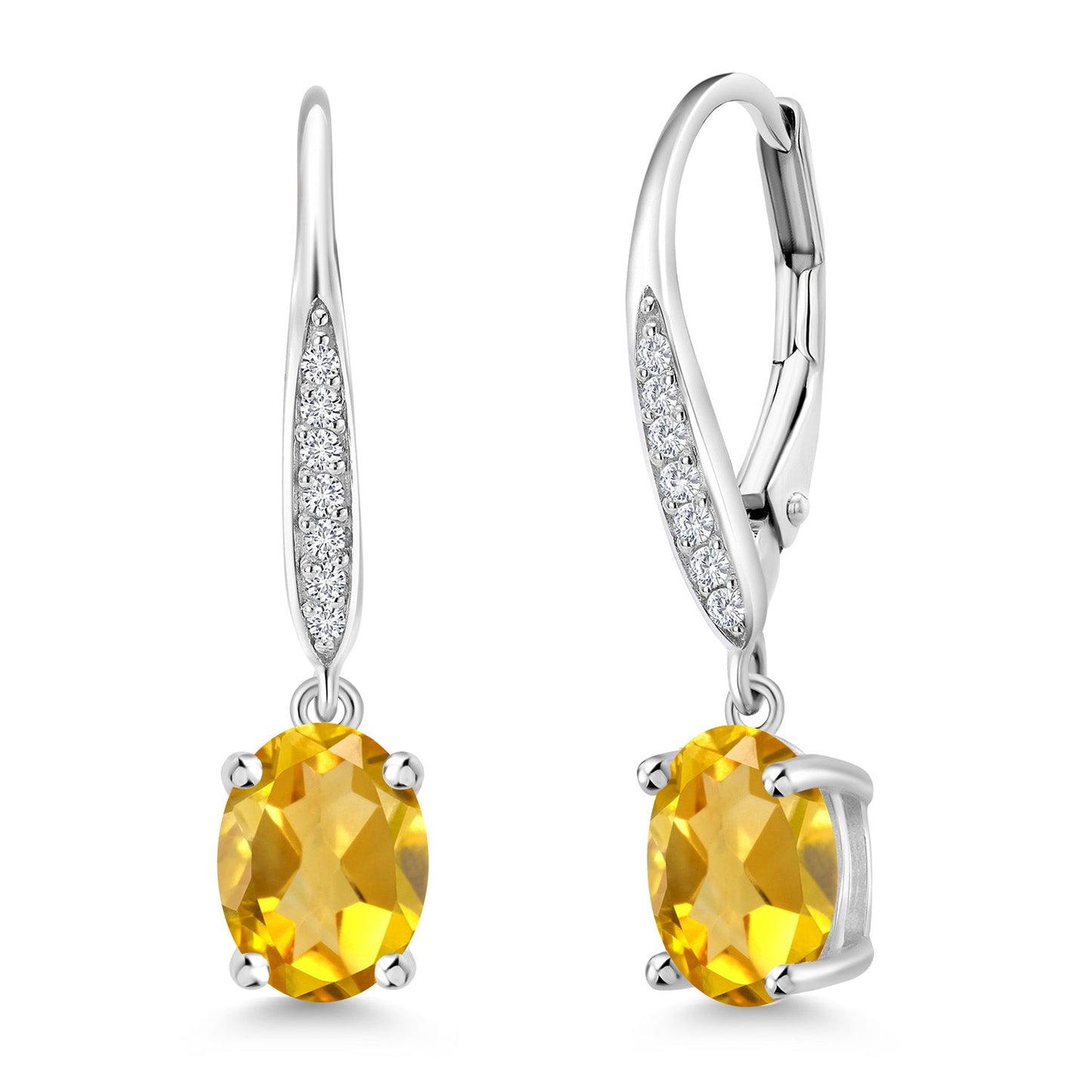 Dangle Drop Earrings For Women | 925 Sterling Silver | 8X6MM Oval Gemstone Birthstone and White Lab Grown Diamond Leverback Earrings