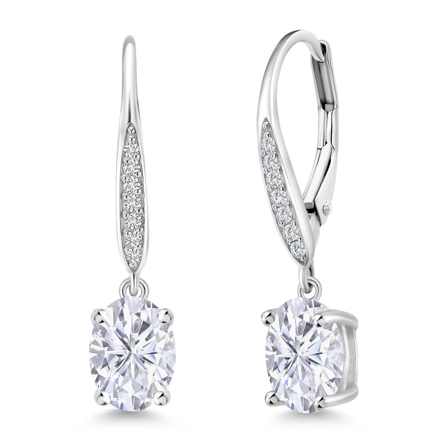 Dangle Drop Earrings For Women | 925 Sterling Silver | 8X6MM Oval Gemstone Birthstone and White Lab Grown Diamond Leverback Earrings