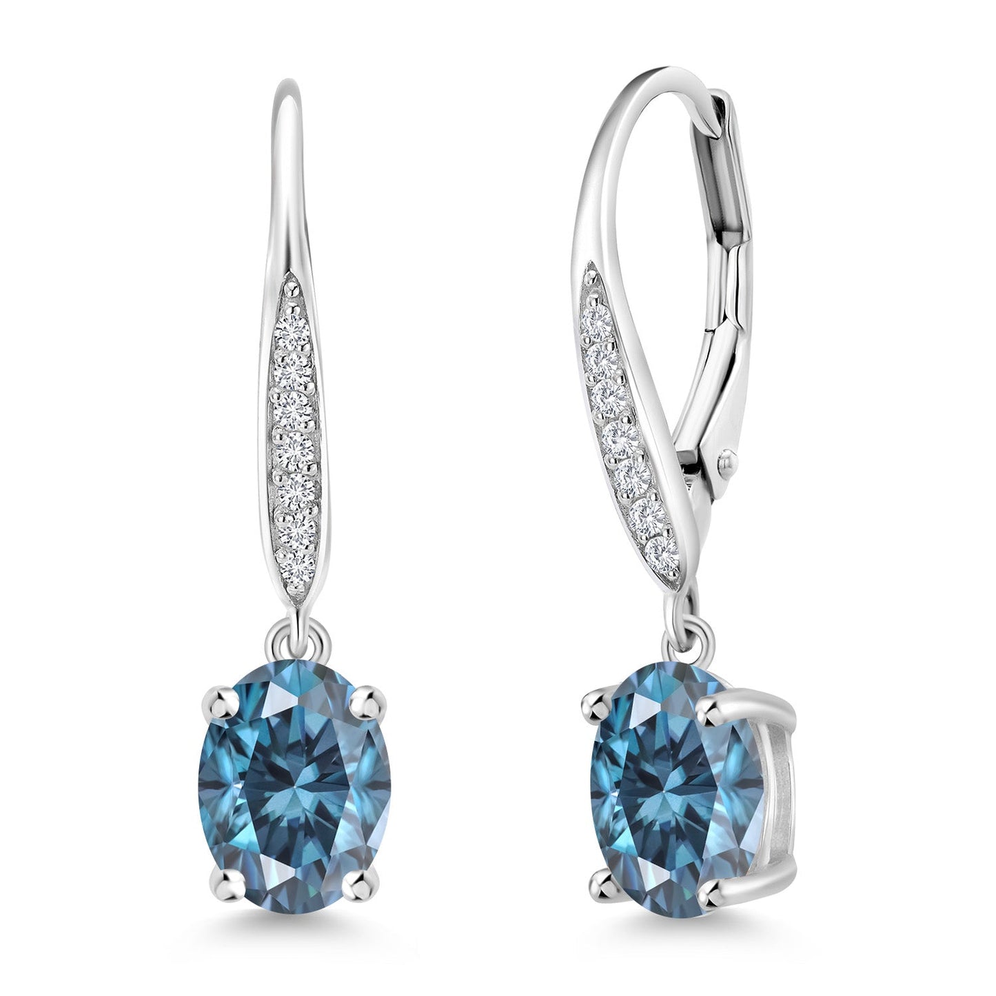 Dangle Drop Earrings For Women | 925 Sterling Silver | 8X6MM Oval Gemstone Birthstone and White Lab Grown Diamond Leverback Earrings