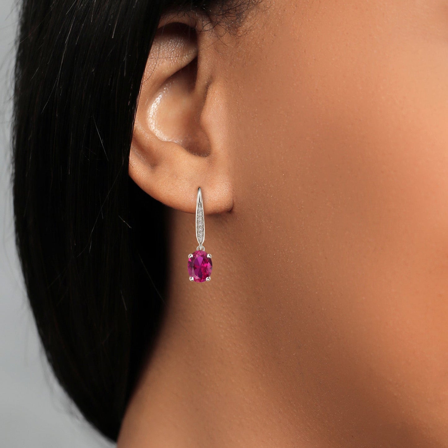 Dangle Drop Earrings For Women | 925 Sterling Silver | 8X6MM Oval Gemstone Birthstone and White Lab Grown Diamond Leverback Earrings