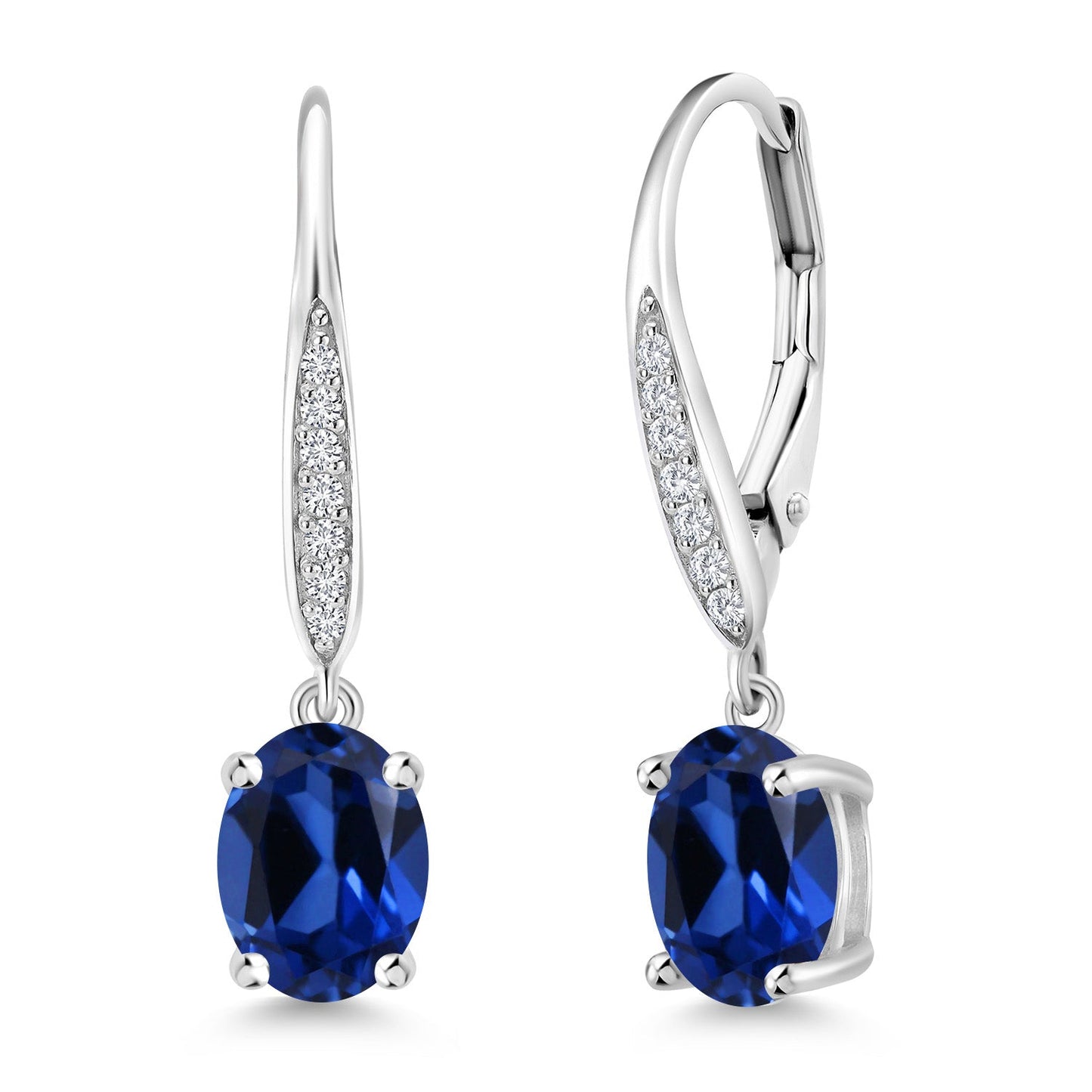 Dangle Drop Earrings For Women | 925 Sterling Silver | 8X6MM Oval Gemstone Birthstone and White Lab Grown Diamond Leverback Earrings