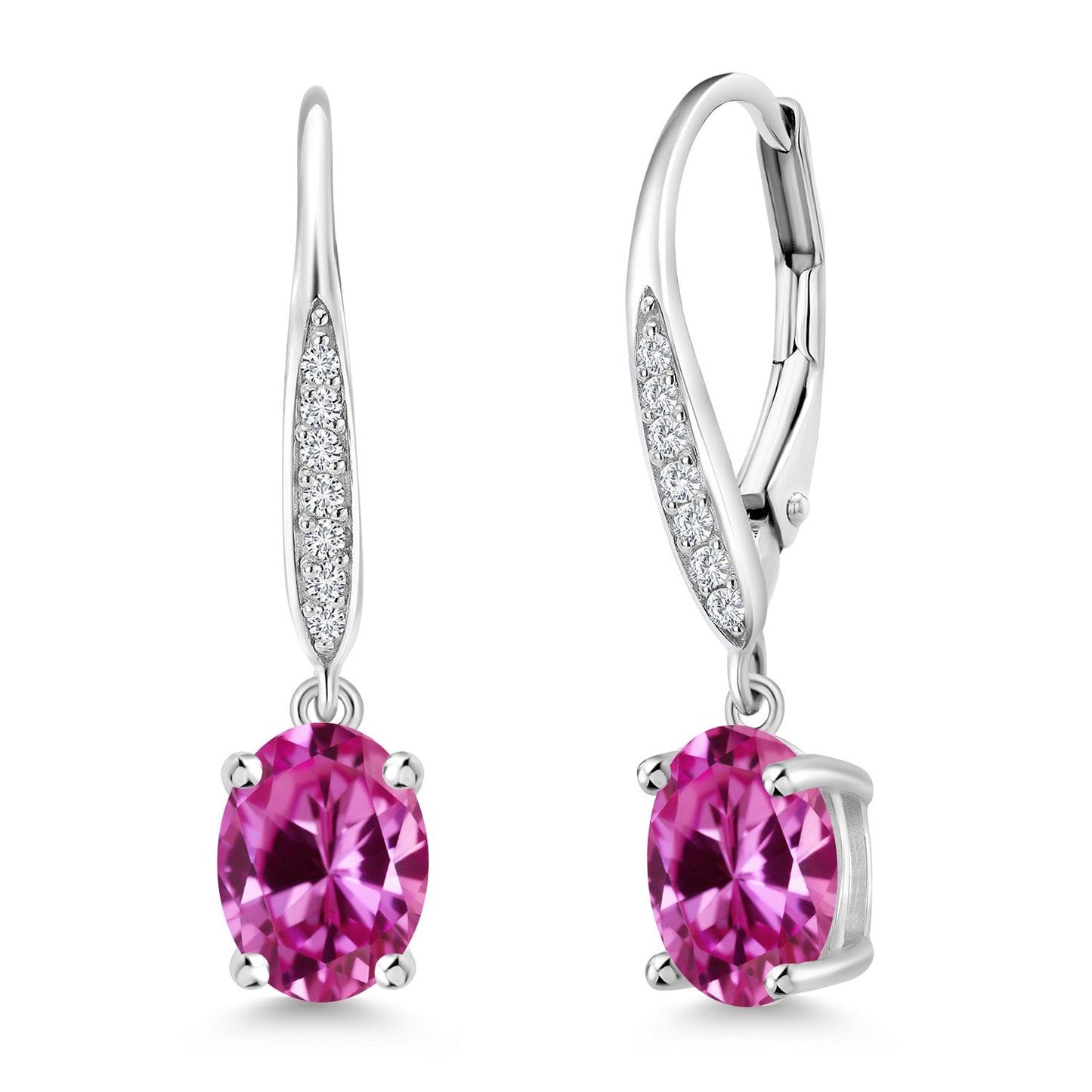 Dangle Drop Earrings For Women | 925 Sterling Silver | 8X6MM Oval Gemstone Birthstone and White Lab Grown Diamond Leverback Earrings