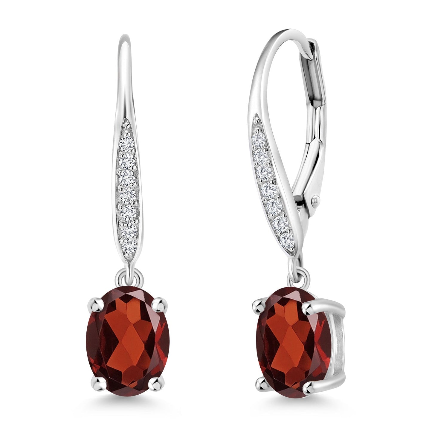 Dangle Drop Earrings For Women | 925 Sterling Silver | 8X6MM Oval Gemstone Birthstone and White Lab Grown Diamond Leverback Earrings