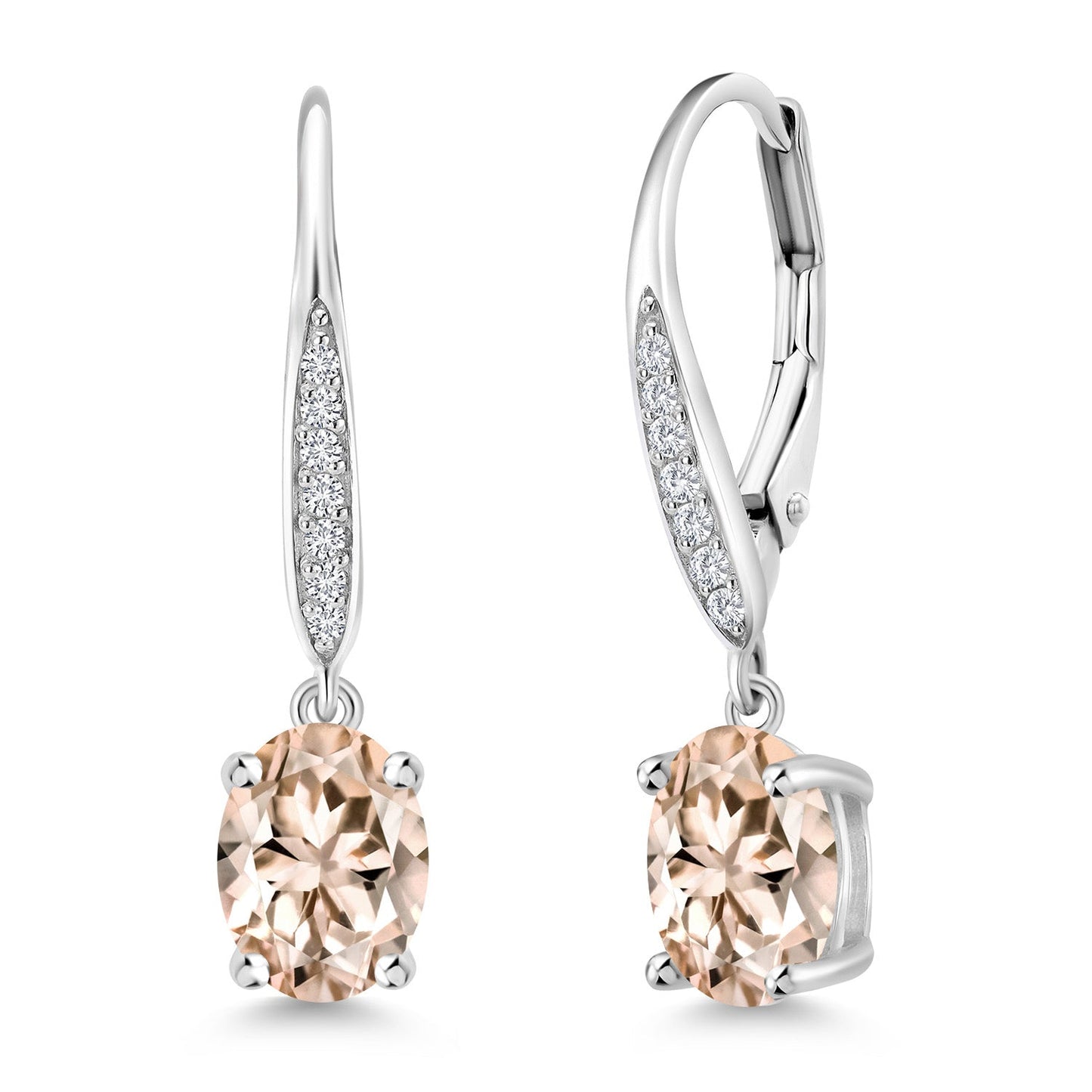 Dangle Drop Earrings For Women | 925 Sterling Silver | 8X6MM Oval Gemstone Birthstone and White Lab Grown Diamond Leverback Earrings