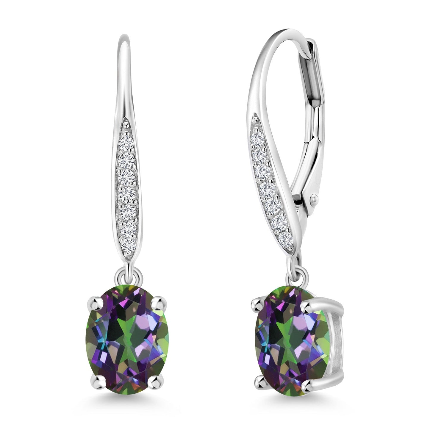 Dangle Drop Earrings For Women | 925 Sterling Silver | 8X6MM Oval Gemstone Birthstone and White Lab Grown Diamond Leverback Earrings