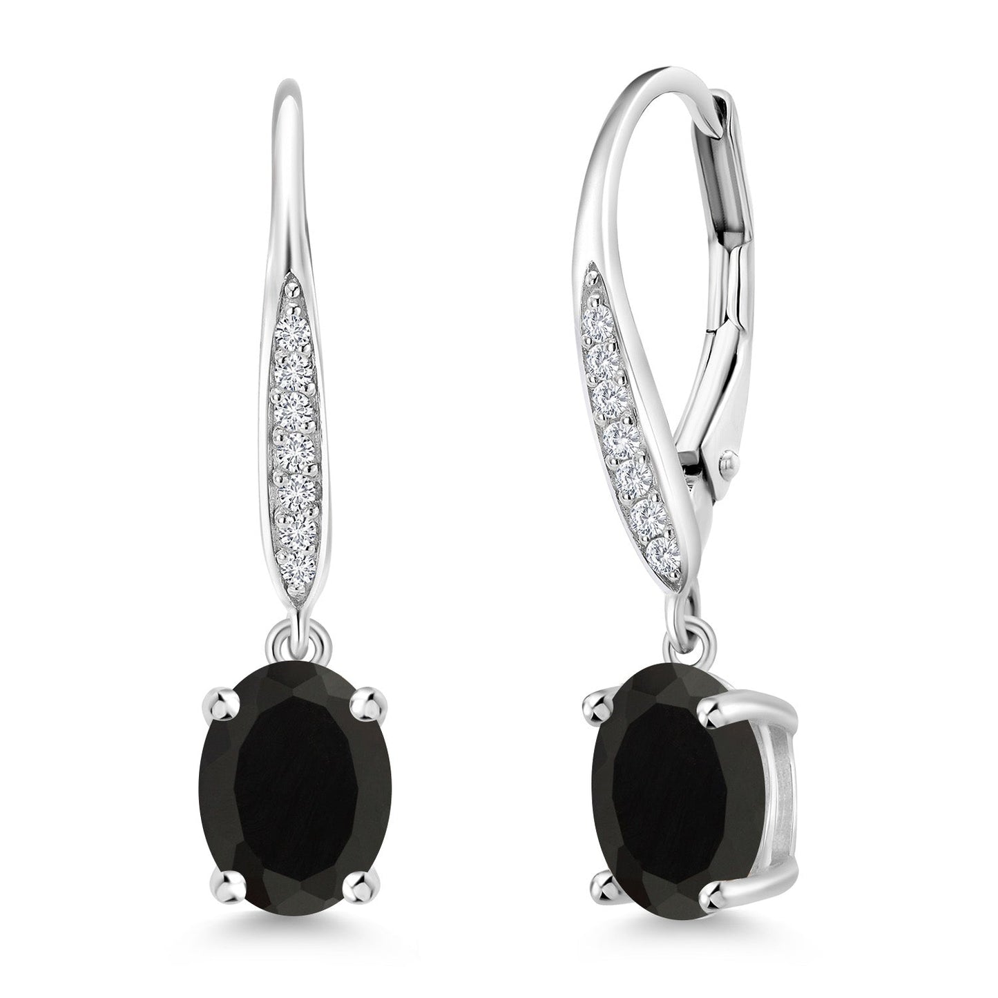 Dangle Drop Earrings For Women | 925 Sterling Silver | 8X6MM Oval Gemstone Birthstone and White Lab Grown Diamond Leverback Earrings