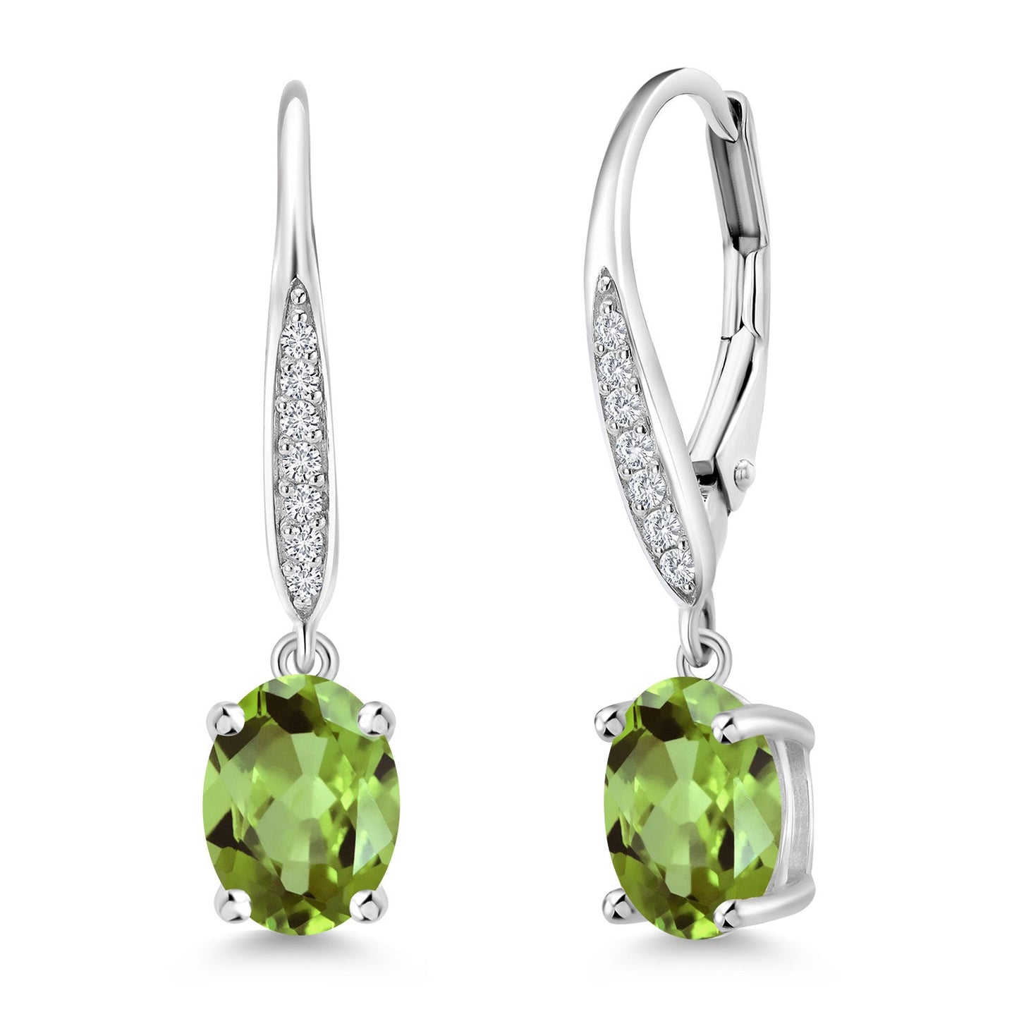 Dangle Drop Earrings For Women | 925 Sterling Silver | 8X6MM Oval Gemstone Birthstone and White Lab Grown Diamond Leverback Earrings