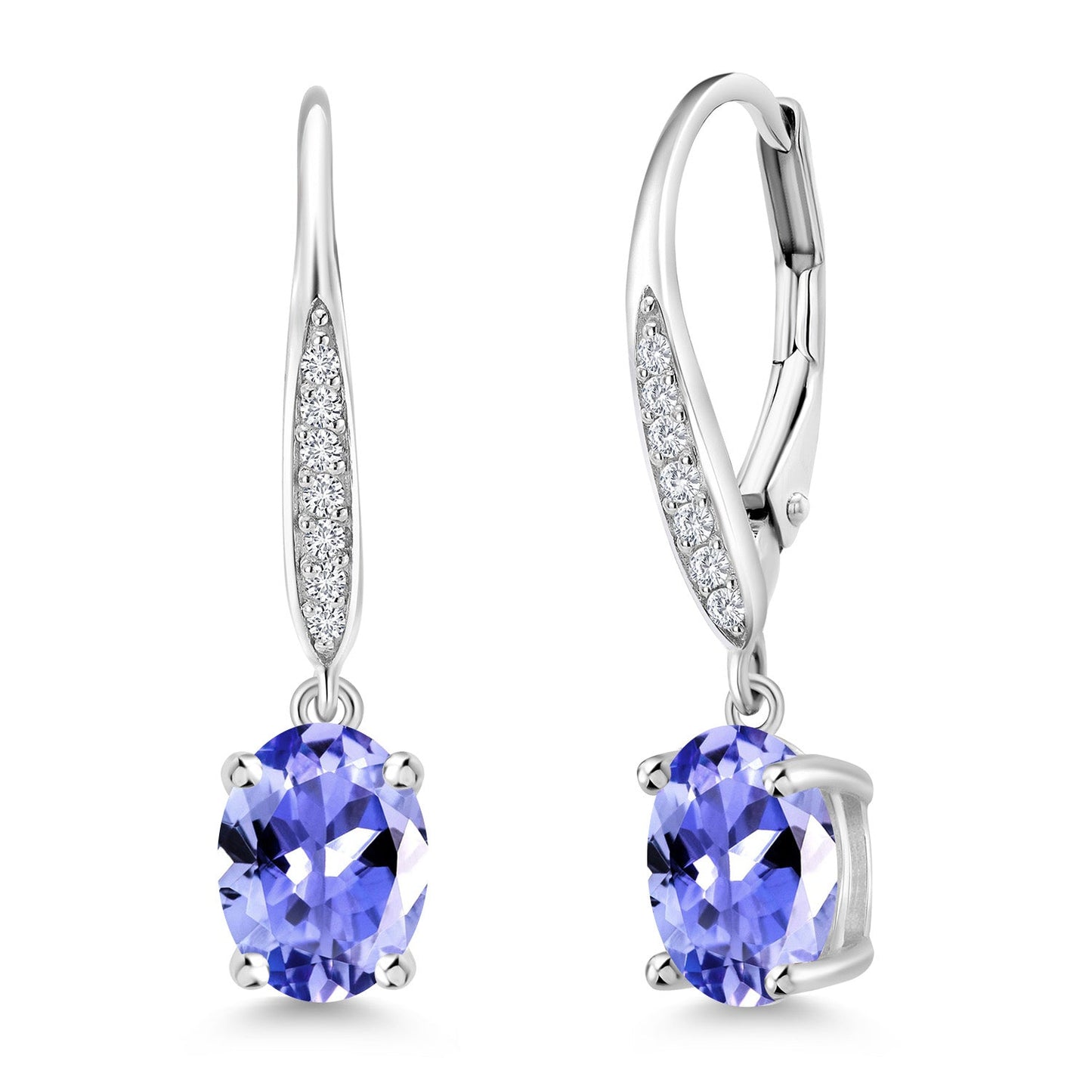 Dangle Drop Earrings For Women | 925 Sterling Silver | 8X6MM Oval Gemstone Birthstone and White Lab Grown Diamond Leverback Earrings