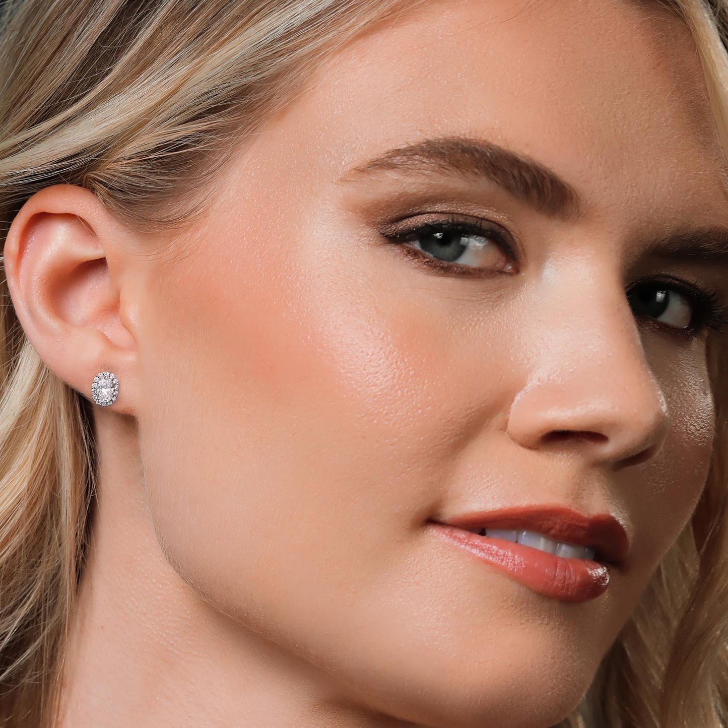 10K Solid Gold Post and Sterling Silver White Lab Grown Diamond Halo Earrings For Women | 1.02 Cttw | Oval 6X4MM