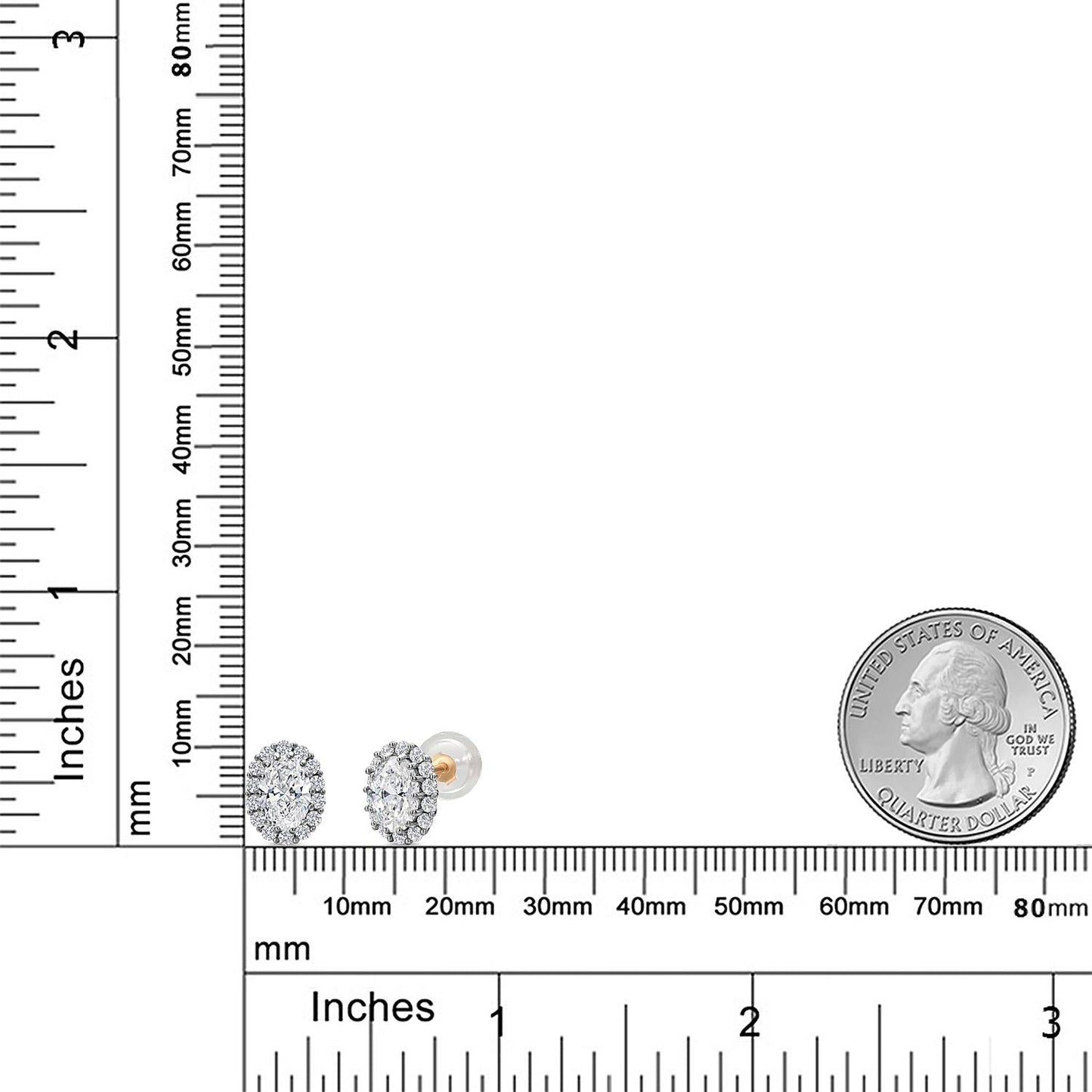 10K Solid Gold Post and Sterling Silver White Lab Grown Diamond Halo Earrings For Women | 1.02 Cttw | Oval 6X4MM