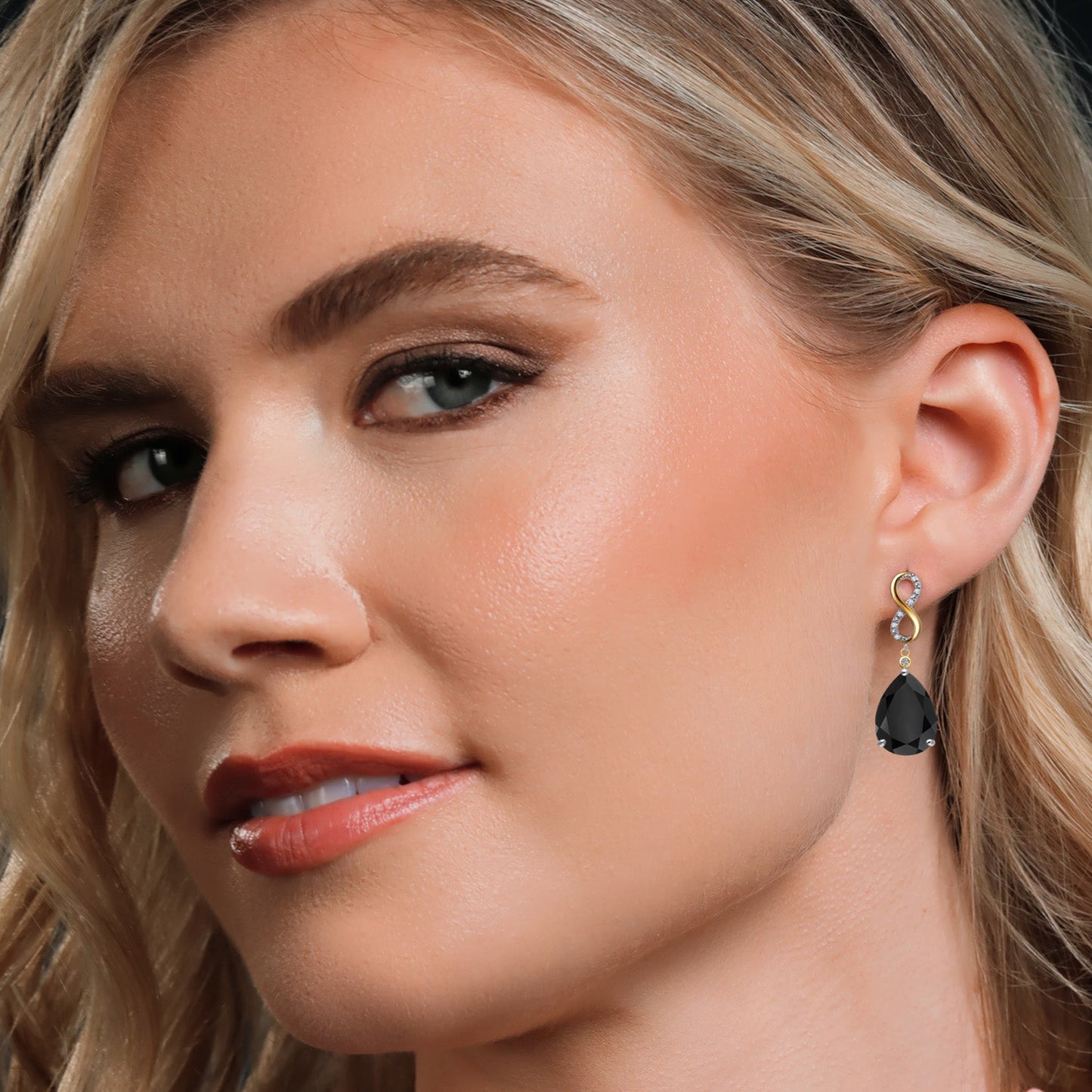 925 Silver and 10K Yellow Gold Black Onyx and White Lab Grown Diamond Dangle Earrings For Women | 14.77 Cttw | Gemstone December Birthstone | Pear Shape 16X12MM