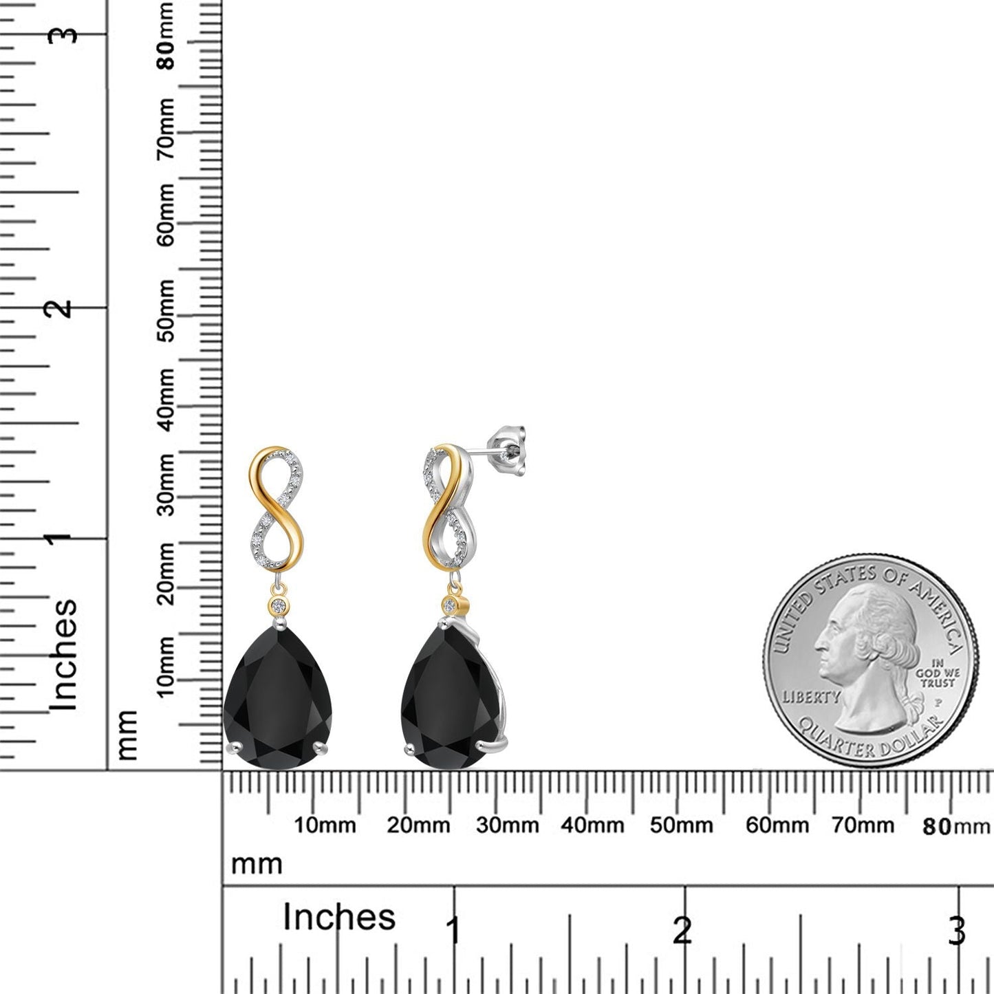 925 Silver and 10K Yellow Gold Black Onyx and White Lab Grown Diamond Dangle Earrings For Women | 14.77 Cttw | Gemstone December Birthstone | Pear Shape 16X12MM