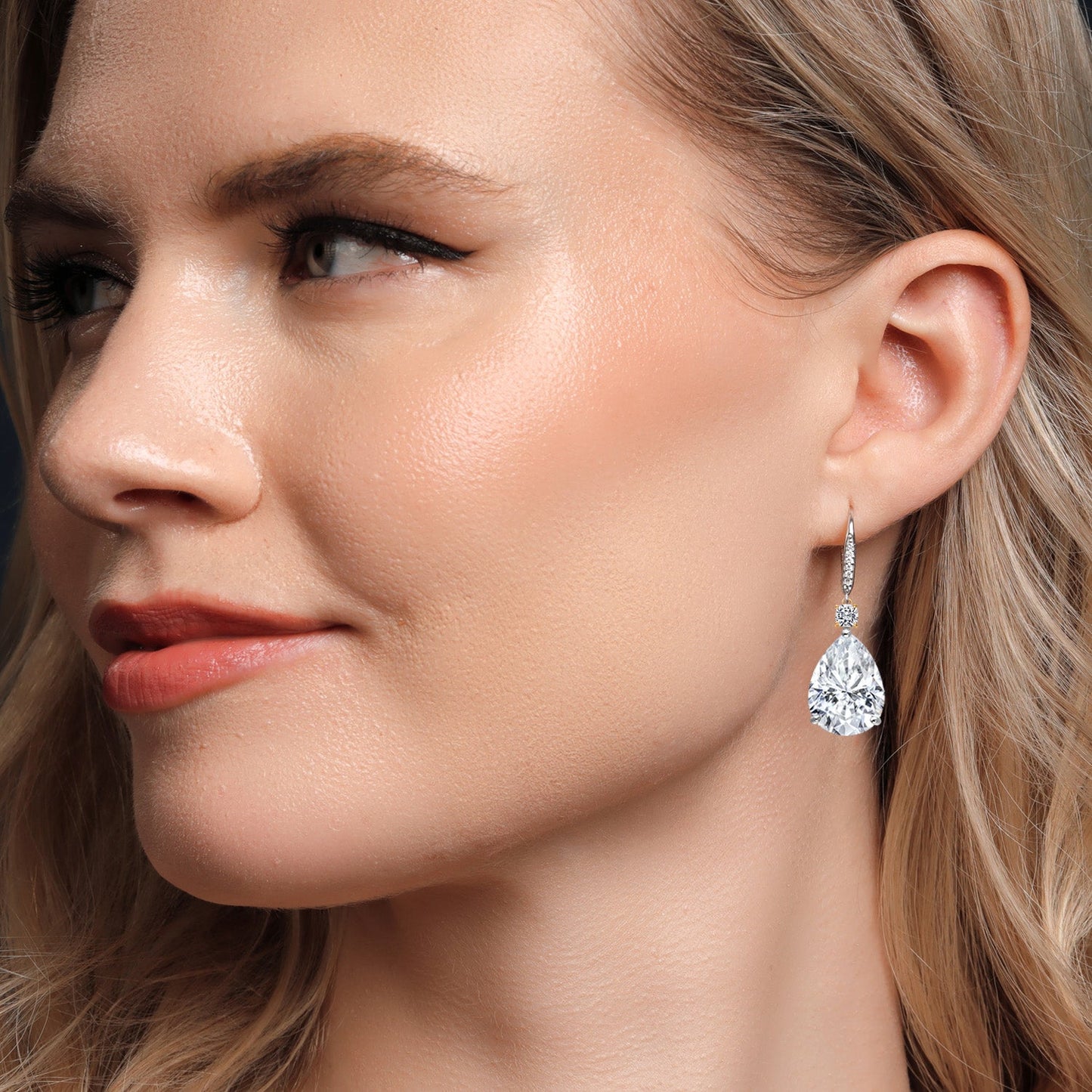 925 Silver and 10K Yellow Gold White Moissanite and White Lab Grown Diamond Dangle Earrings For Women | 18.37 Cttw | Gemstone | Pear Shape 16X12MM