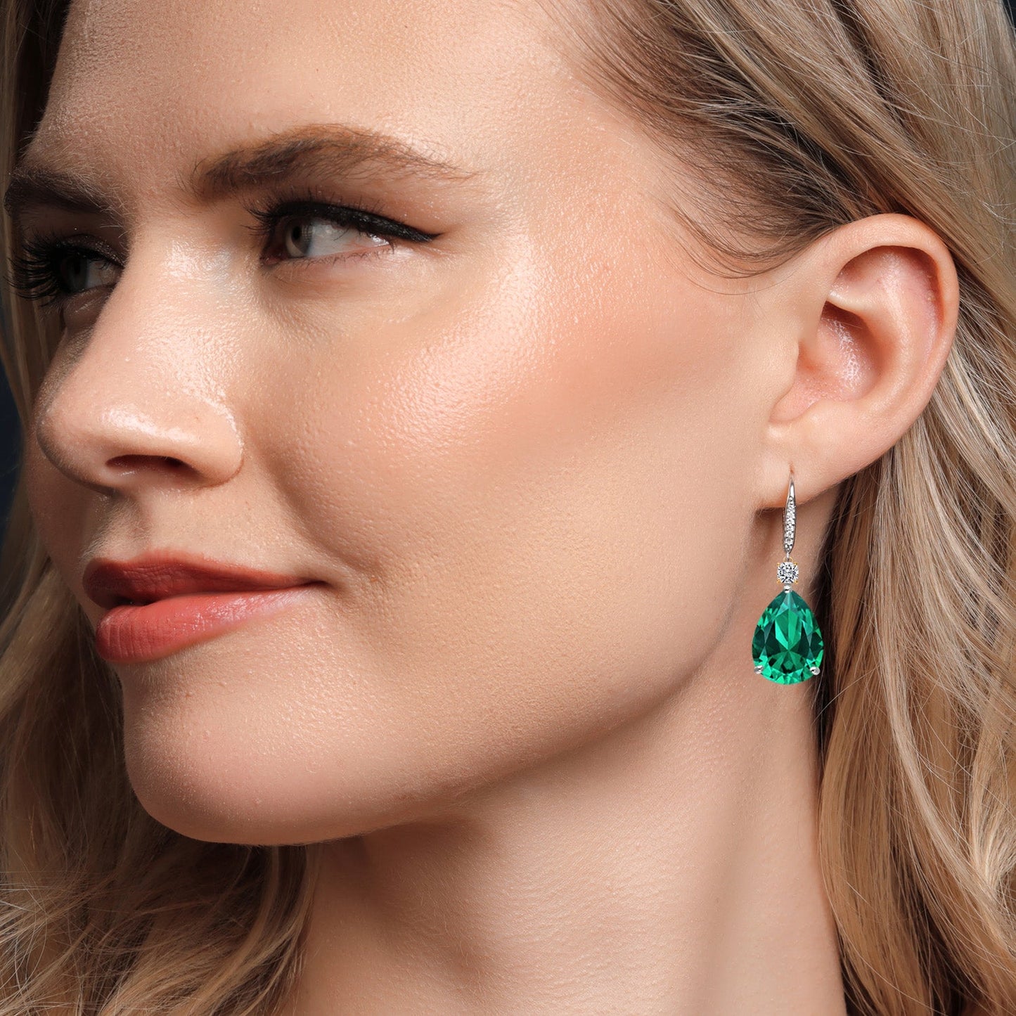 925 Silver and 10K Yellow Gold Green Nano Emerald and White Lab Grown Diamond Dangle Earrings For Women | 16.53 Cttw | Gemstone May Birthstone | Pear Shape 16X12MM