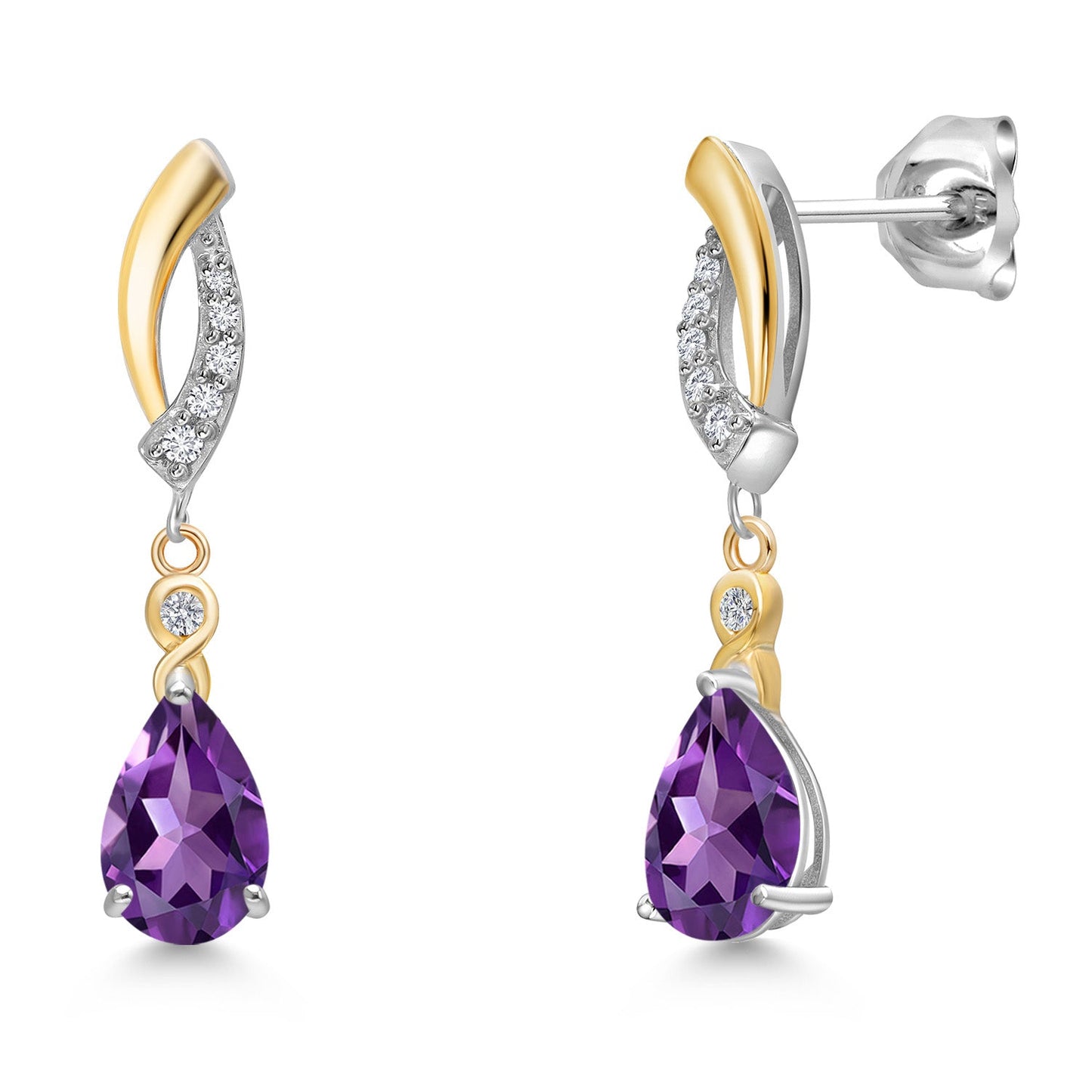 925 Silver and 10K Yellow Gold Gemstone Birthstone and White Lab Grown Diamond Dangle Earrings For Women | Pear Shape 8X5MM