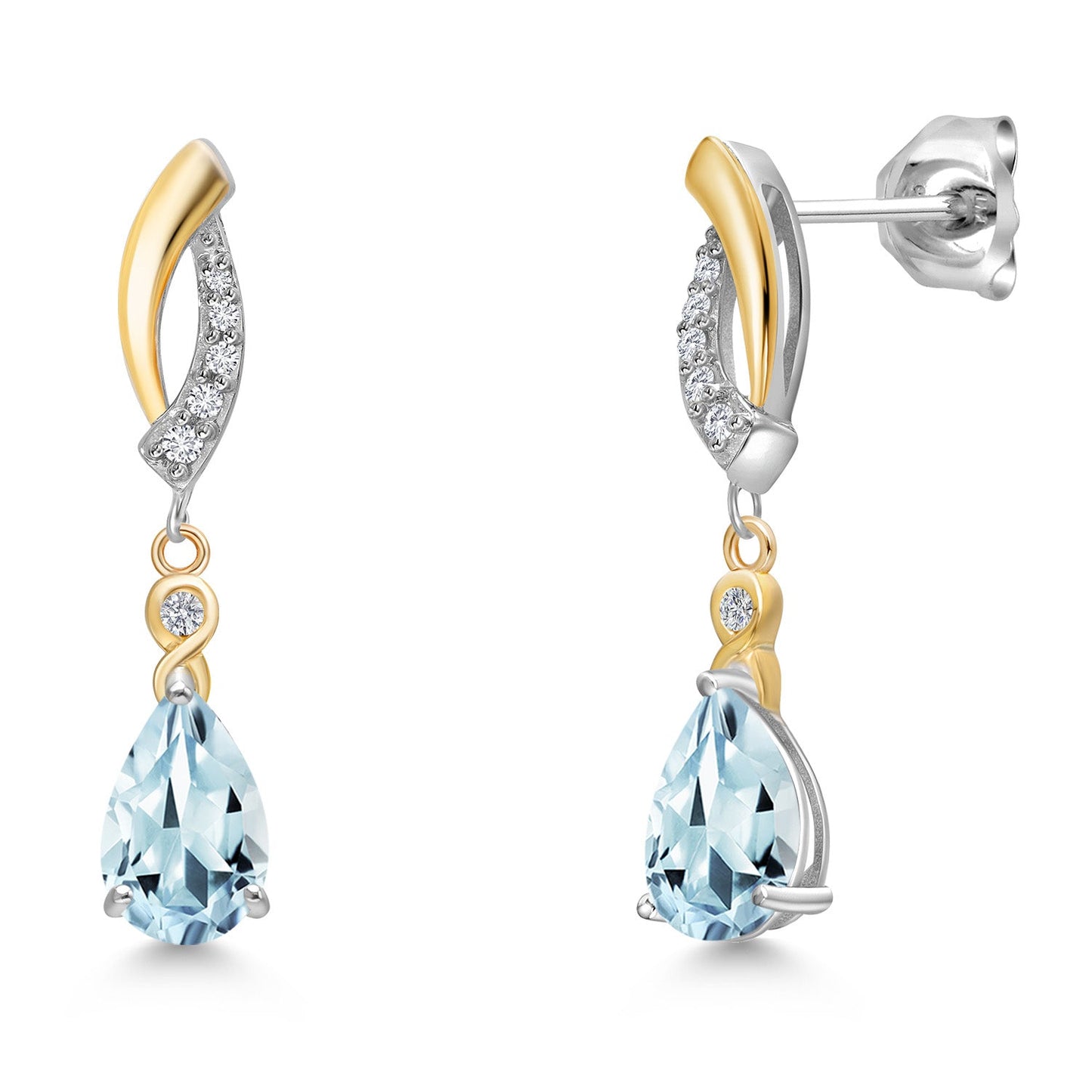 925 Silver and 10K Yellow Gold Gemstone Birthstone and White Lab Grown Diamond Dangle Earrings For Women | Pear Shape 8X5MM
