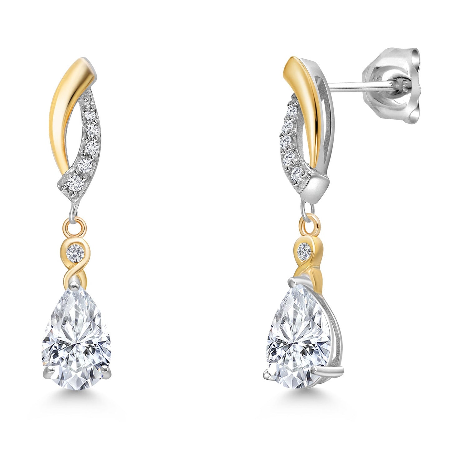 925 Silver and 10K Yellow Gold Gemstone Birthstone and White Lab Grown Diamond Dangle Earrings For Women | Pear Shape 8X5MM