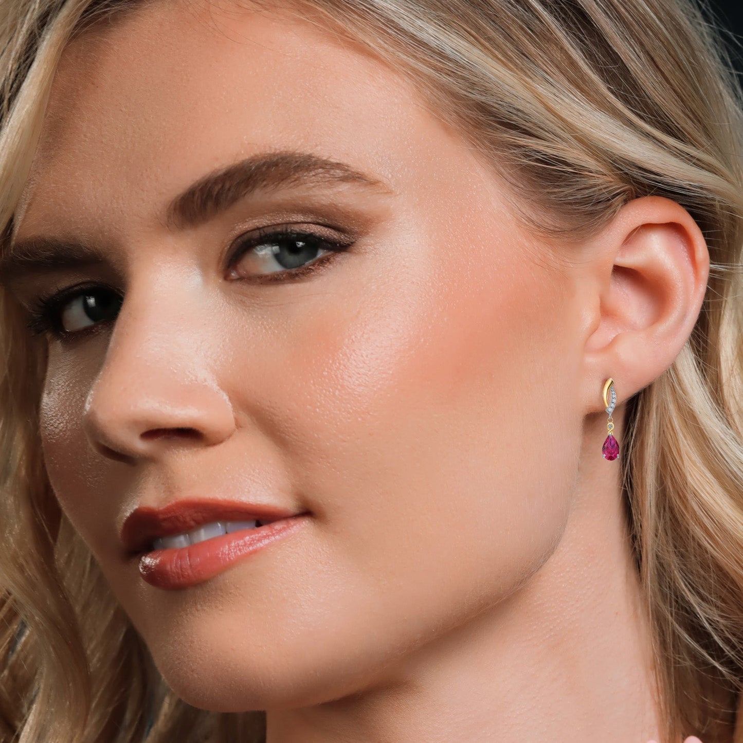 925 Silver and 10K Yellow Gold Gemstone Birthstone and White Lab Grown Diamond Dangle Earrings For Women | Pear Shape 8X5MM