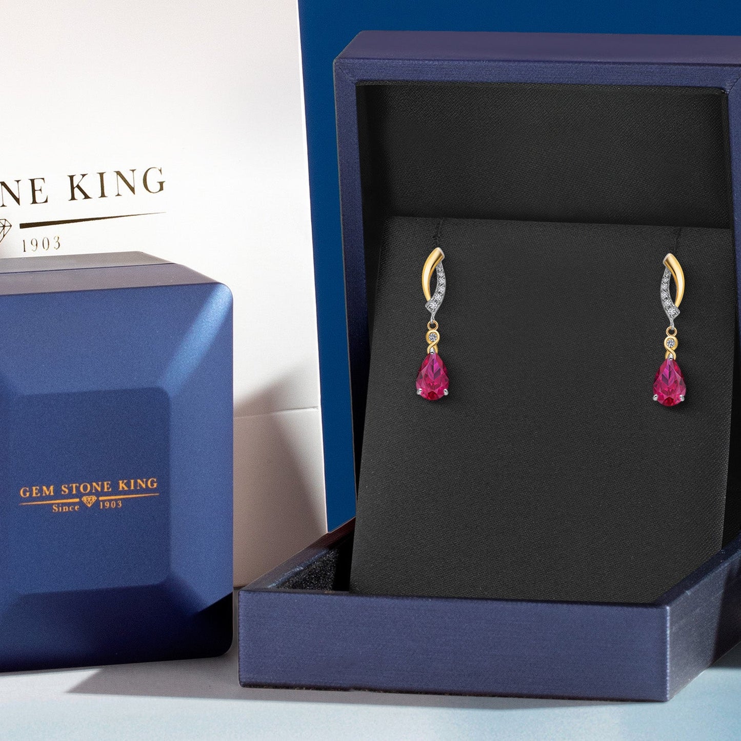 925 Silver and 10K Yellow Gold Gemstone Birthstone and White Lab Grown Diamond Dangle Earrings For Women | Pear Shape 8X5MM