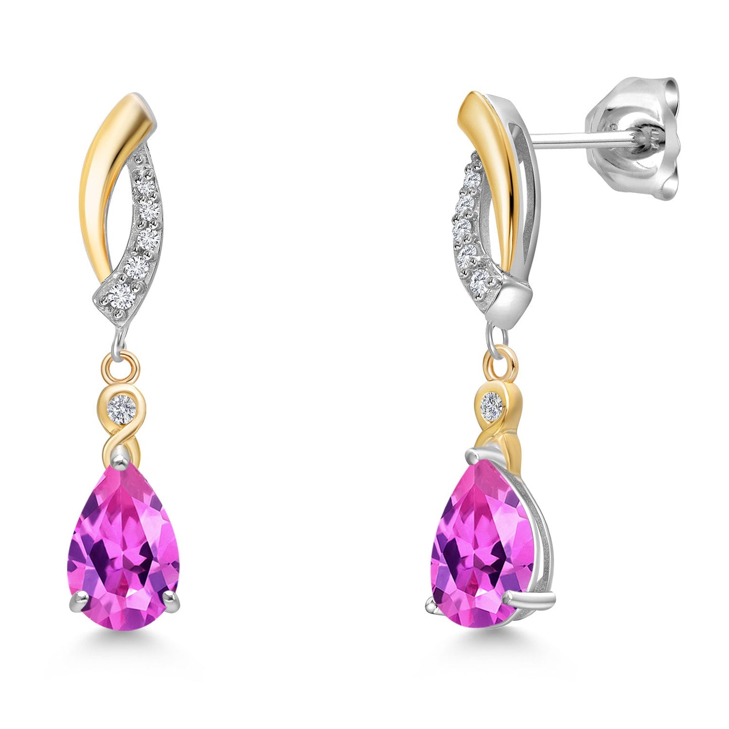 925 Silver and 10K Yellow Gold Gemstone Birthstone and White Lab Grown Diamond Dangle Earrings For Women | Pear Shape 8X5MM