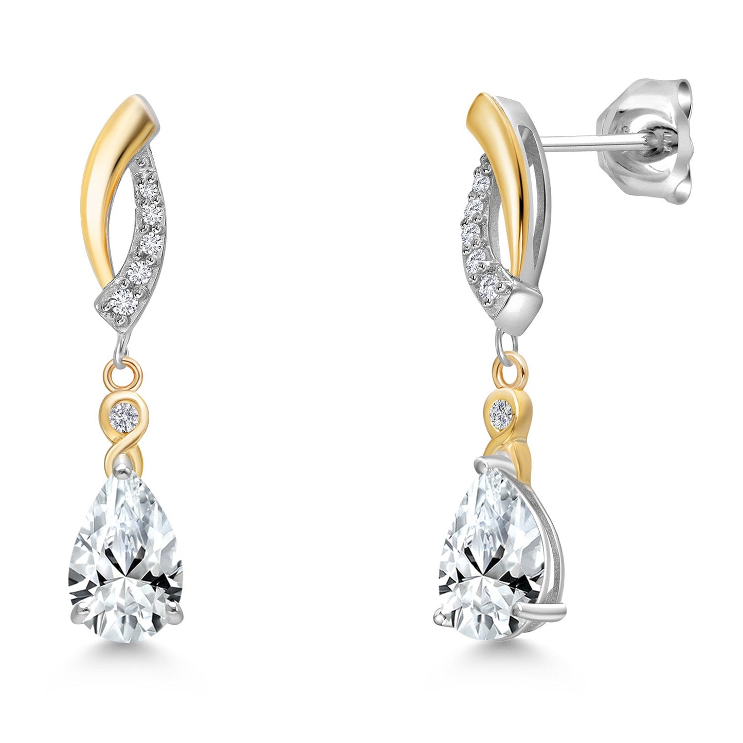 925 Silver and 10K Yellow Gold Gemstone Birthstone and White Lab Grown Diamond Dangle Earrings For Women | Pear Shape 8X5MM