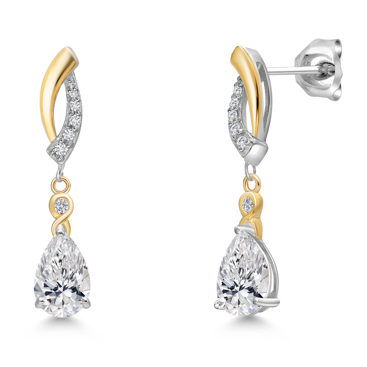 925 Silver and 10K Yellow Gold Gemstone Birthstone and White Lab Grown Diamond Dangle Earrings For Women | Pear Shape 8X5MM