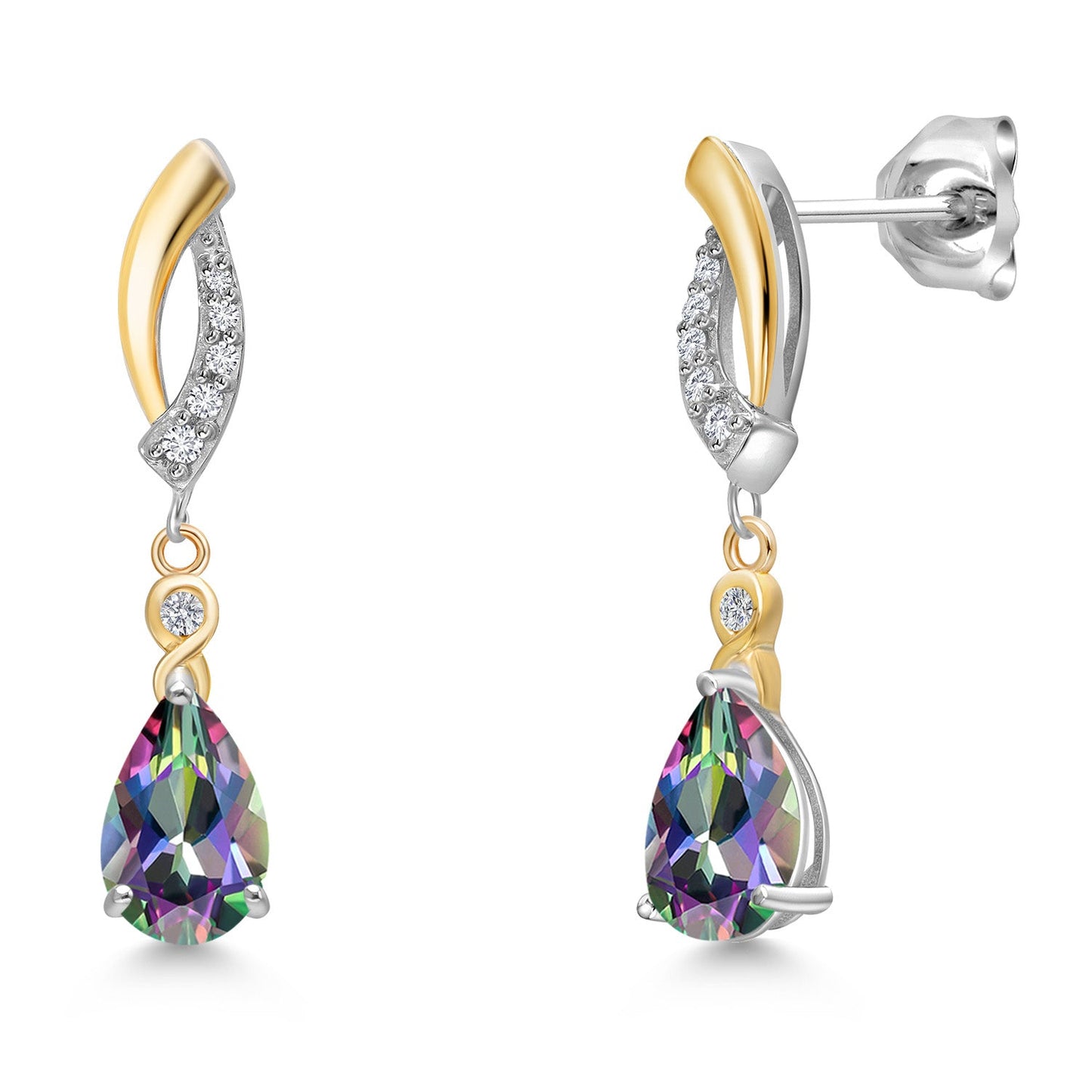 925 Silver and 10K Yellow Gold Gemstone Birthstone and White Lab Grown Diamond Dangle Earrings For Women | Pear Shape 8X5MM