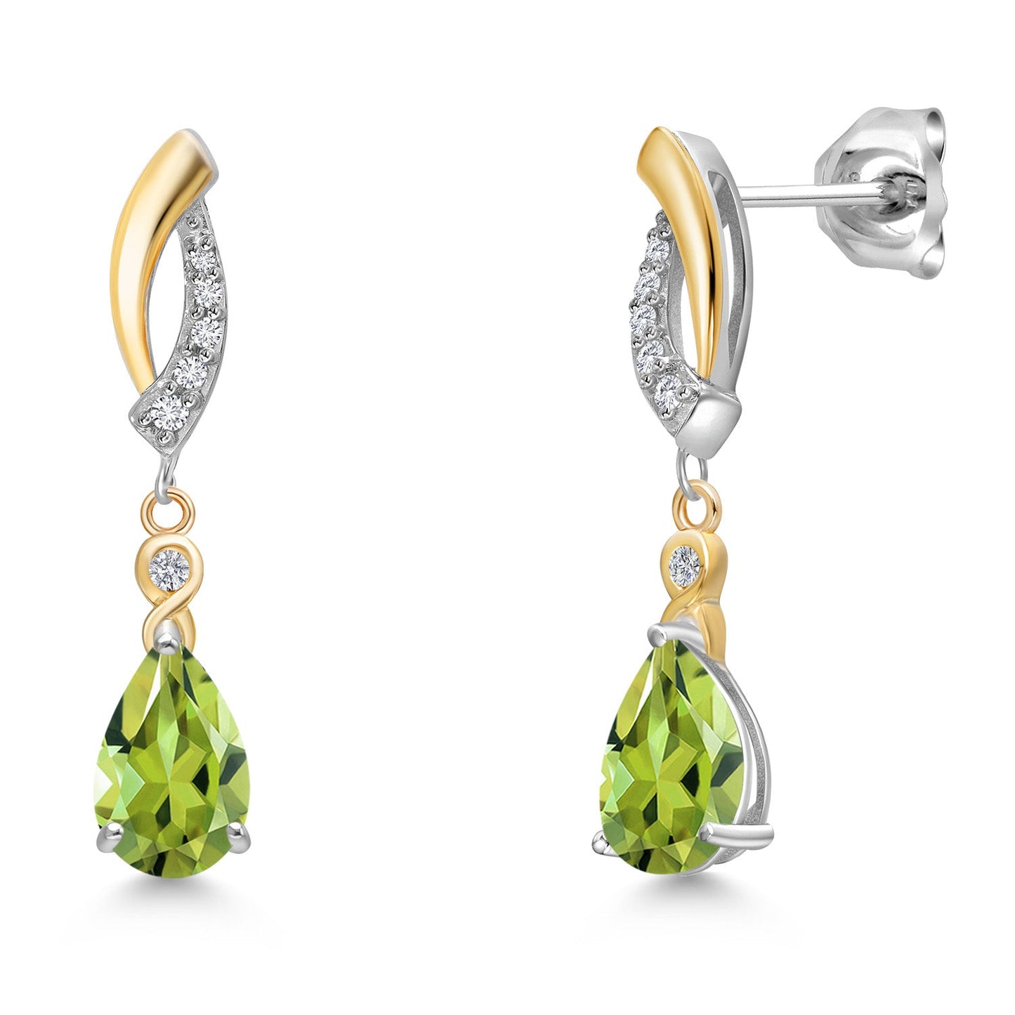 925 Silver and 10K Yellow Gold Gemstone Birthstone and White Lab Grown Diamond Dangle Earrings For Women | Pear Shape 8X5MM
