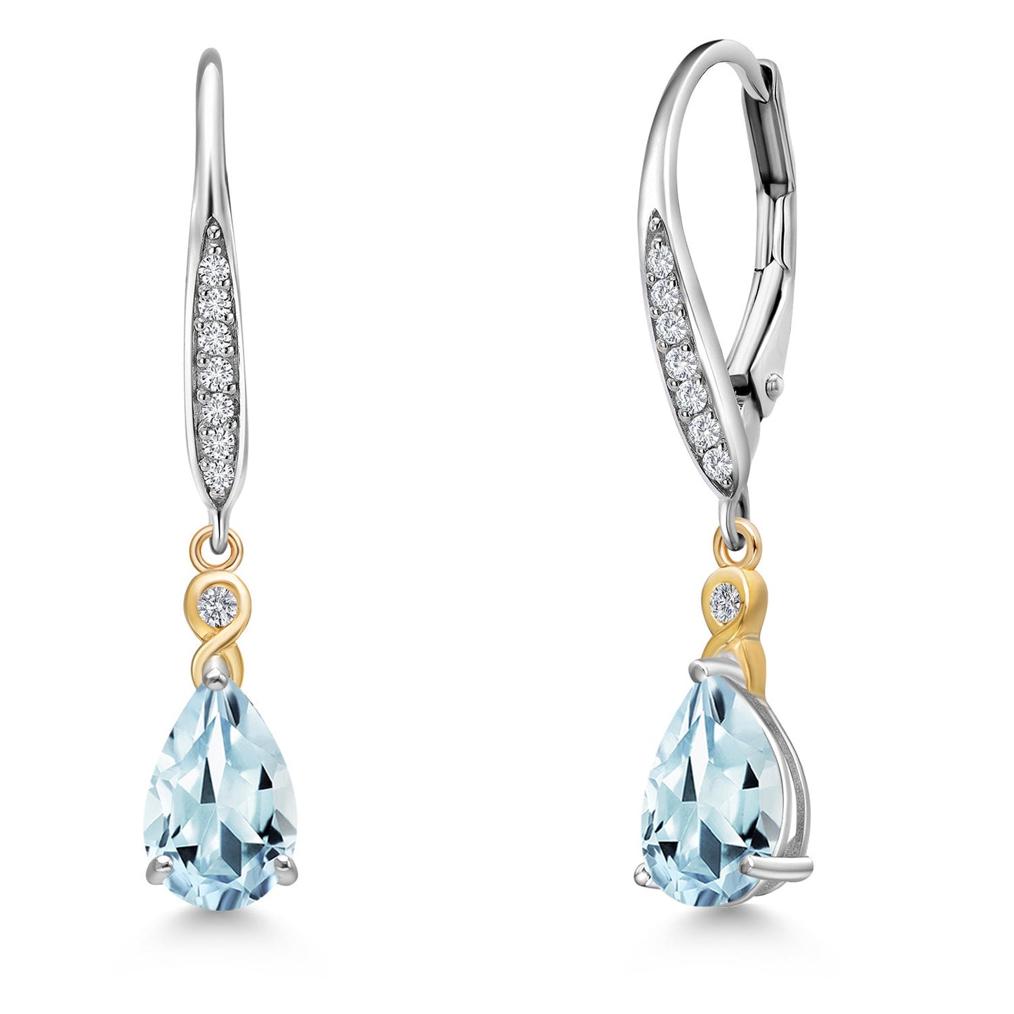925 Silver and 10K Yellow Gold 8X5MM Pear Shape Gemstone Birthstone and White Lab Grown Diamond Leverback Drop Dangle Earrings For Women