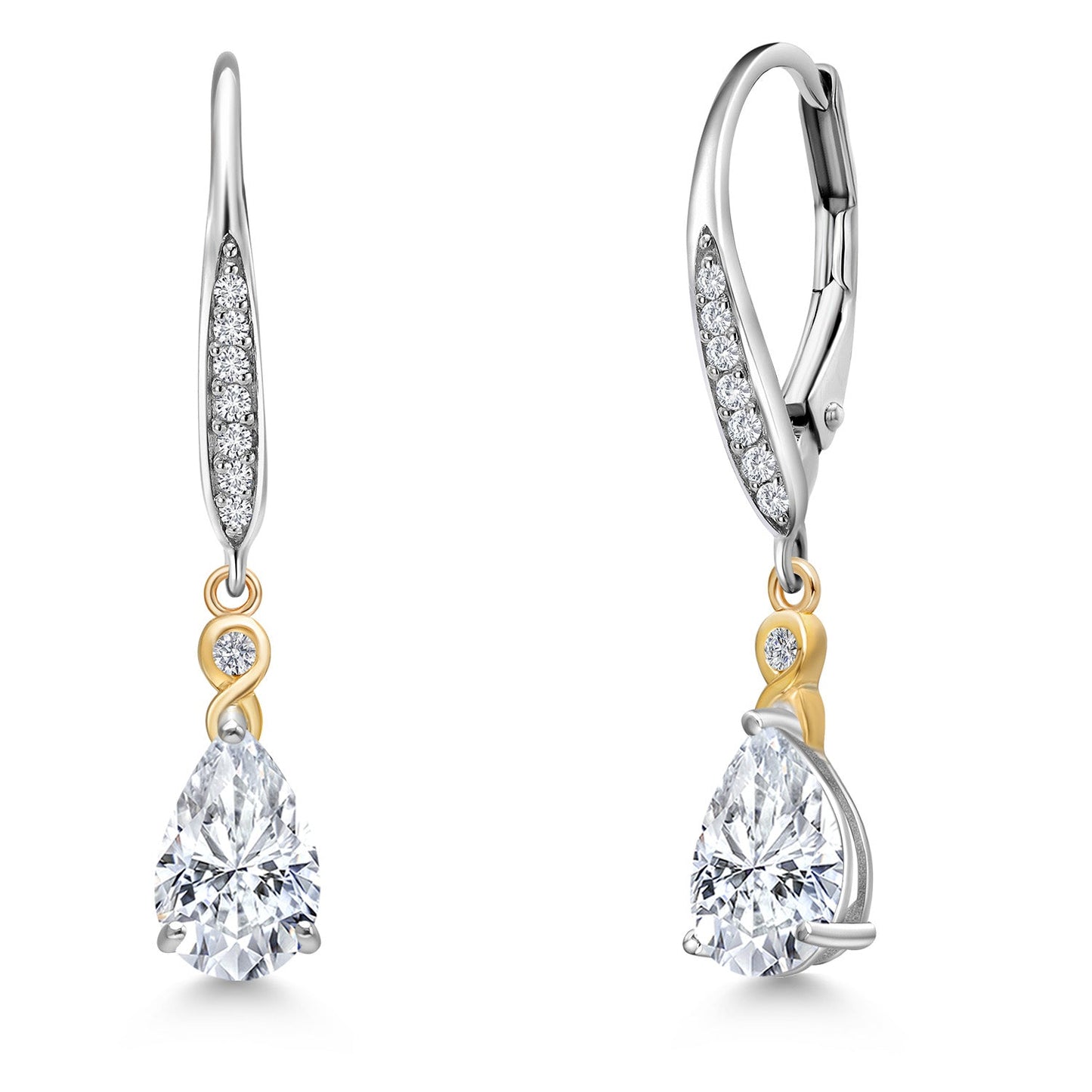 925 Silver and 10K Yellow Gold 8X5MM Pear Shape Gemstone Birthstone and White Lab Grown Diamond Leverback Drop Dangle Earrings For Women
