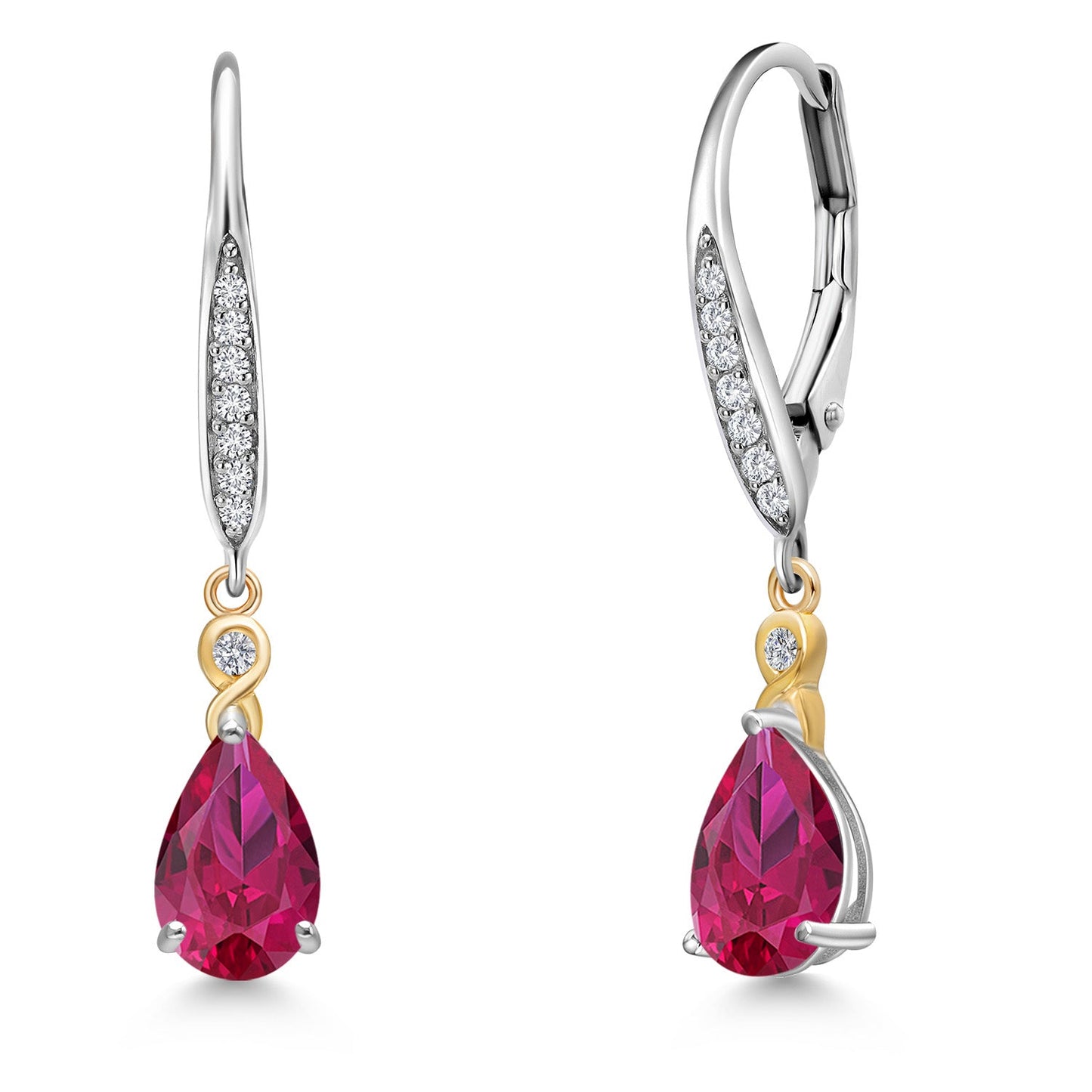 925 Silver and 10K Yellow Gold 8X5MM Pear Shape Gemstone Birthstone and White Lab Grown Diamond Leverback Drop Dangle Earrings For Women