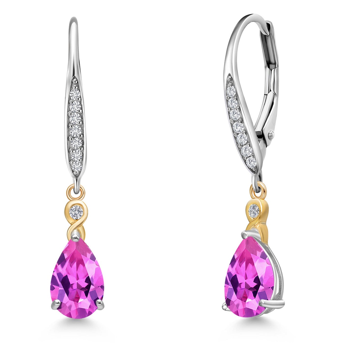 925 Silver and 10K Yellow Gold 8X5MM Pear Shape Gemstone Birthstone and White Lab Grown Diamond Leverback Drop Dangle Earrings For Women
