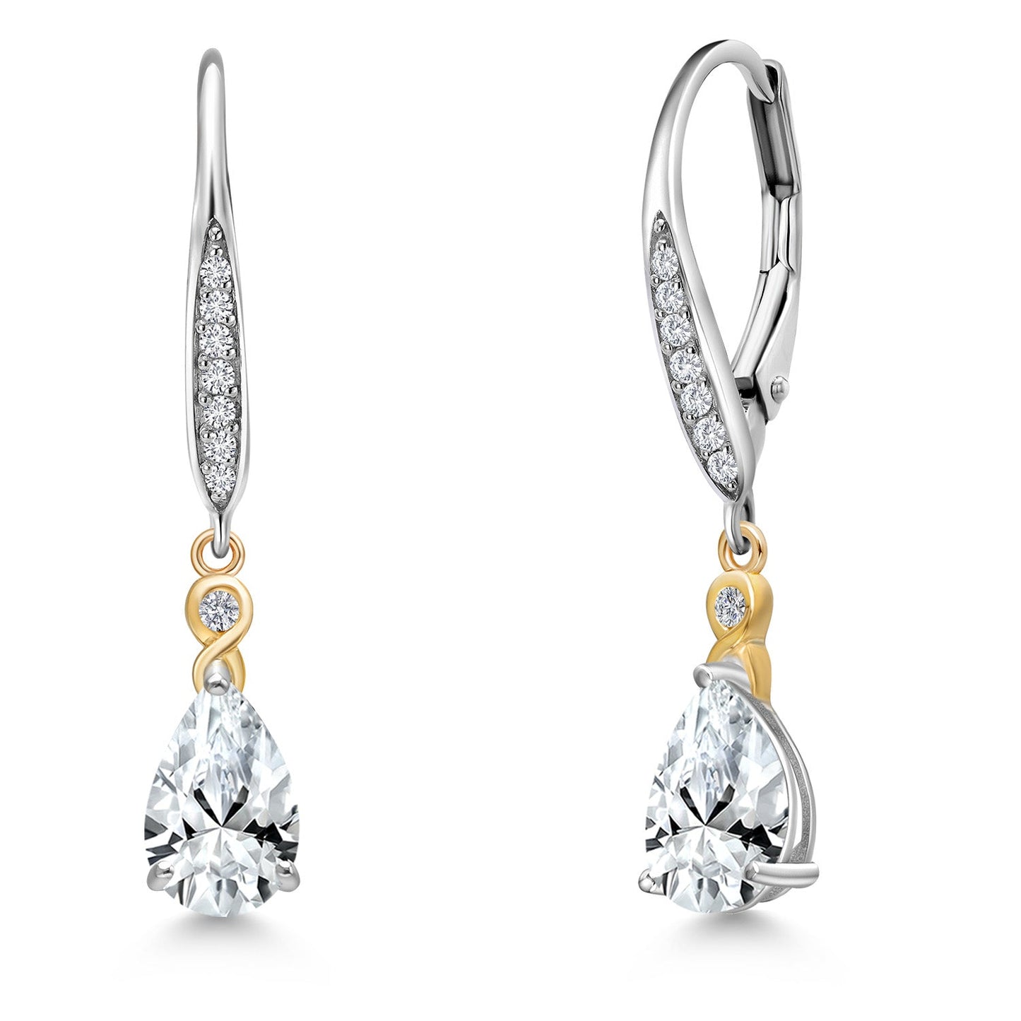 925 Silver and 10K Yellow Gold 8X5MM Pear Shape Gemstone Birthstone and White Lab Grown Diamond Leverback Drop Dangle Earrings For Women