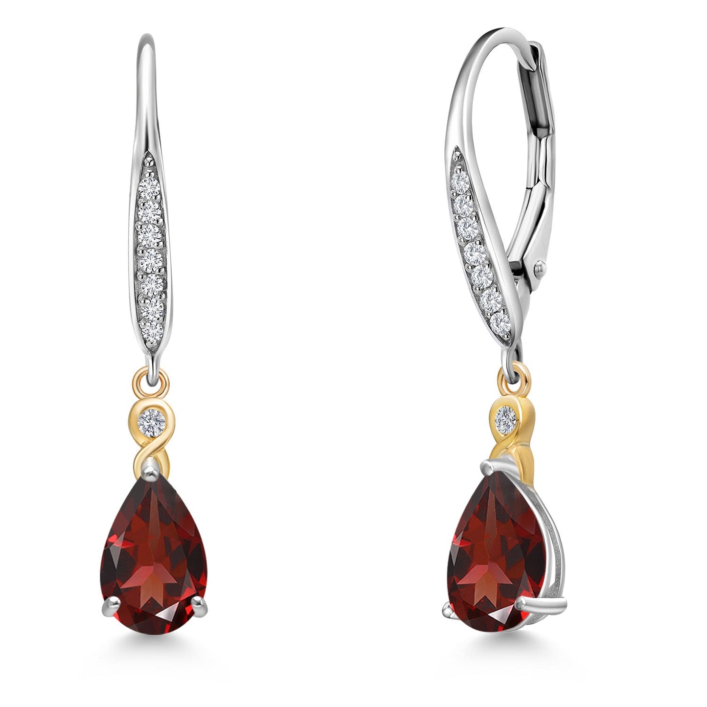 925 Silver and 10K Yellow Gold 8X5MM Pear Shape Gemstone Birthstone and White Lab Grown Diamond Leverback Drop Dangle Earrings For Women