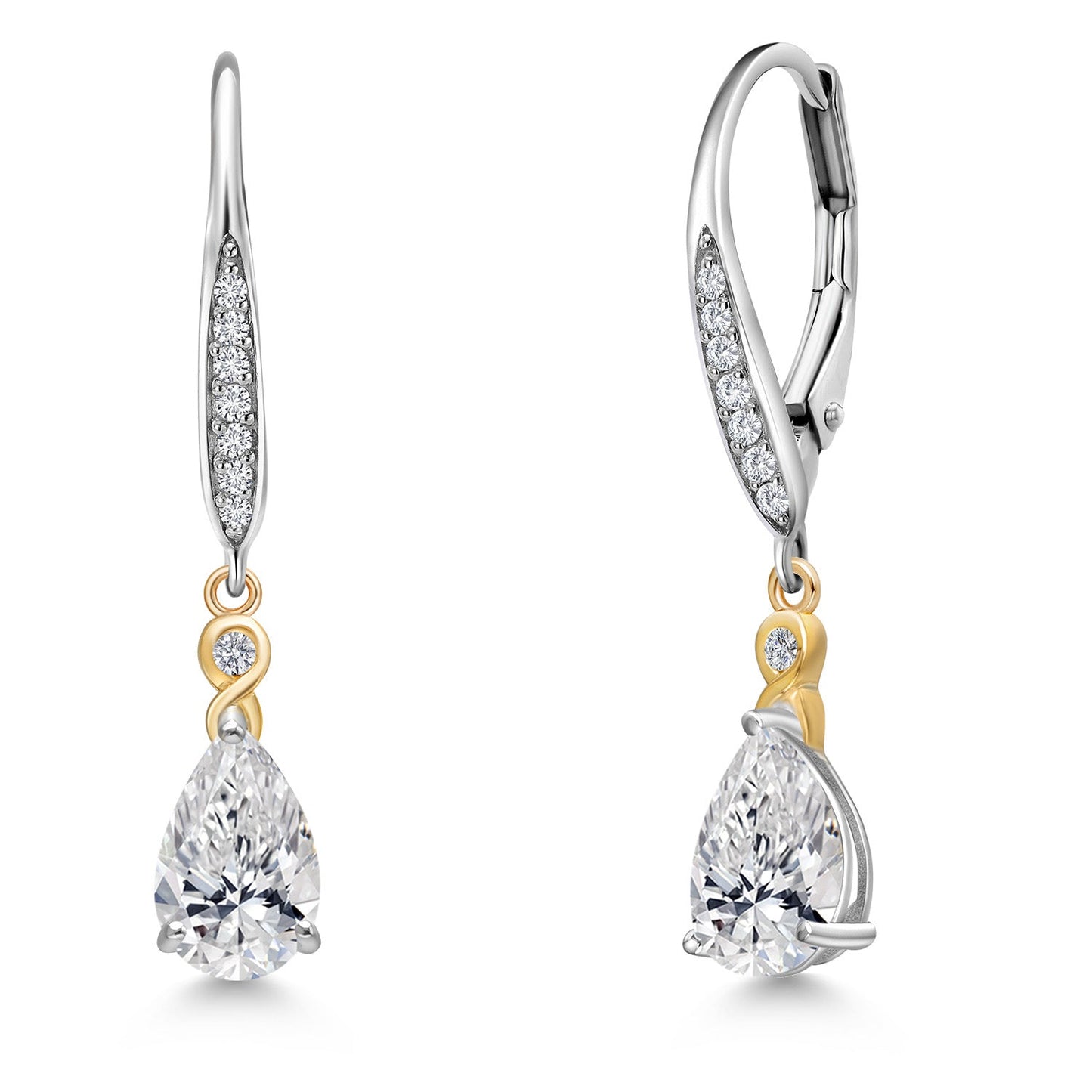 925 Silver and 10K Yellow Gold 8X5MM Pear Shape Gemstone Birthstone and White Lab Grown Diamond Leverback Drop Dangle Earrings For Women