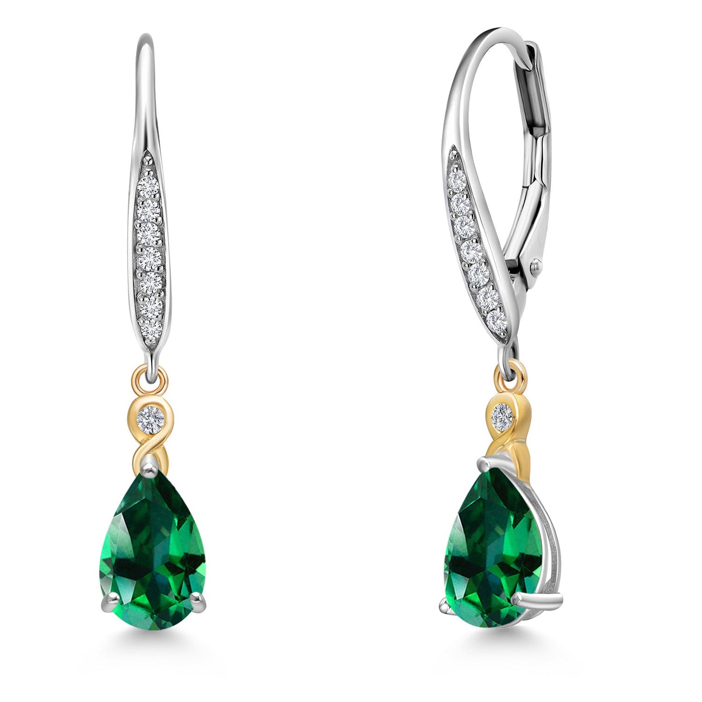 925 Silver and 10K Yellow Gold 8X5MM Pear Shape Gemstone Birthstone and White Lab Grown Diamond Leverback Drop Dangle Earrings For Women