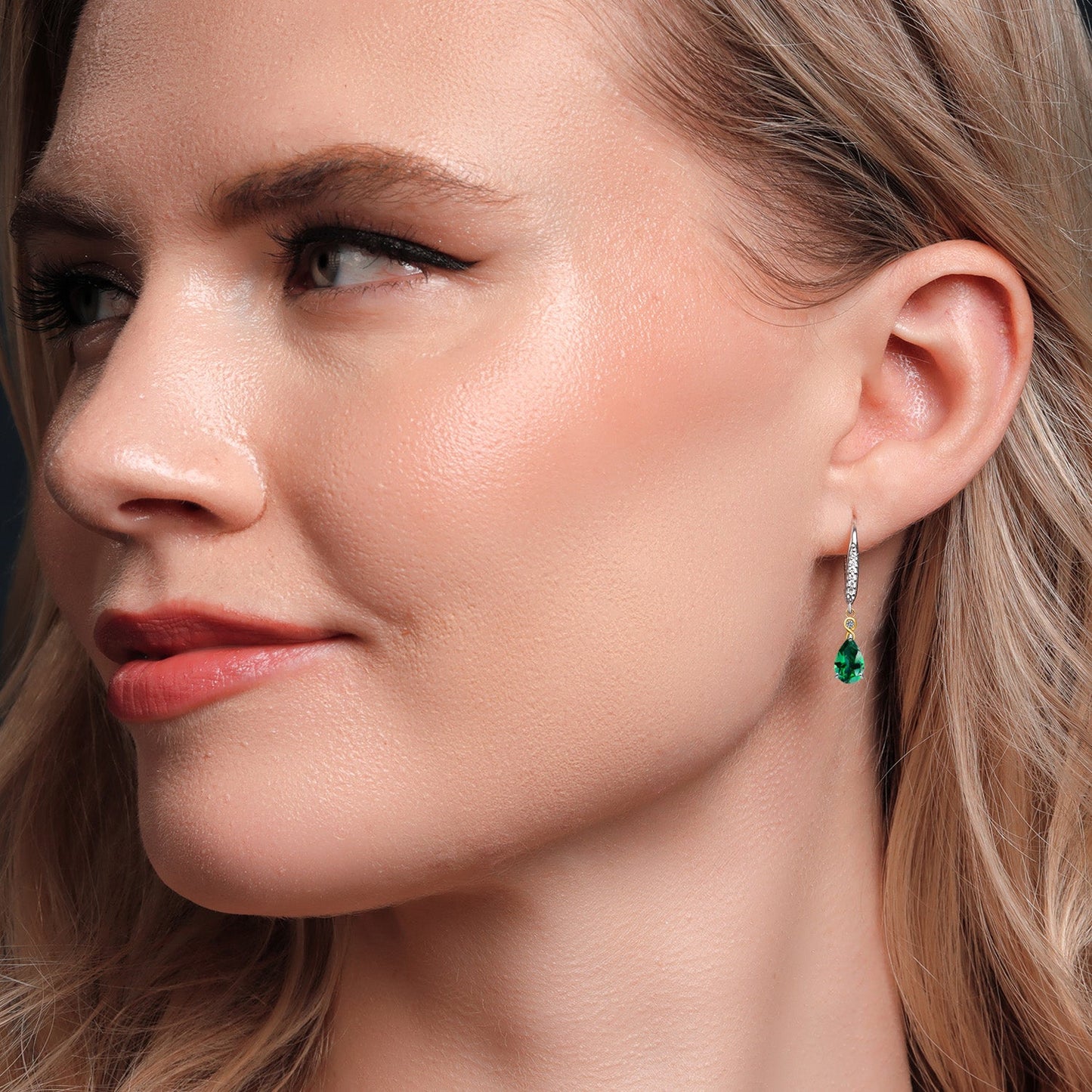 925 Silver and 10K Yellow Gold 8X5MM Pear Shape Gemstone Birthstone and White Lab Grown Diamond Leverback Drop Dangle Earrings For Women