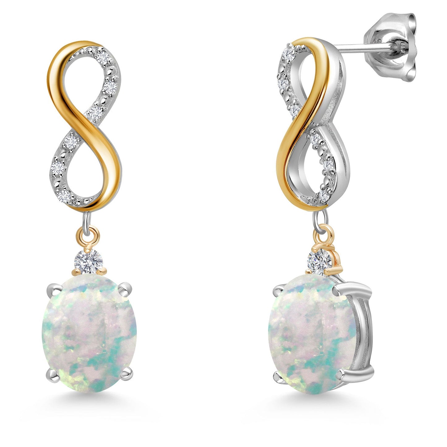 Infinity Drop Dangle Earrings For Women | 10X8MM Oval Gemstone Birthstone and White Lab Grown Diamond | 925 Silver and 10K Yellow Gold Oval