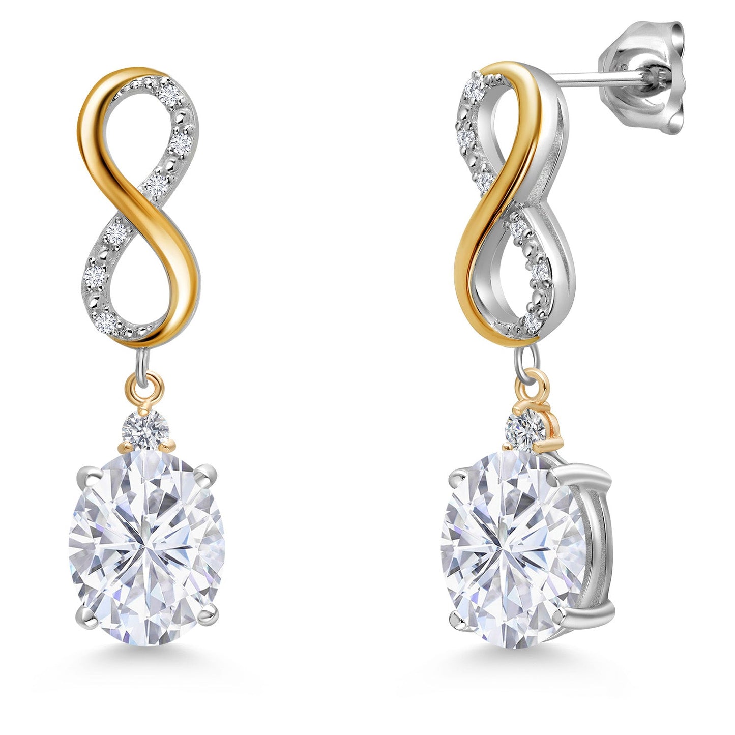 Infinity Drop Dangle Earrings For Women | 10X8MM Oval Gemstone Birthstone and White Lab Grown Diamond | 925 Silver and 10K Yellow Gold Oval