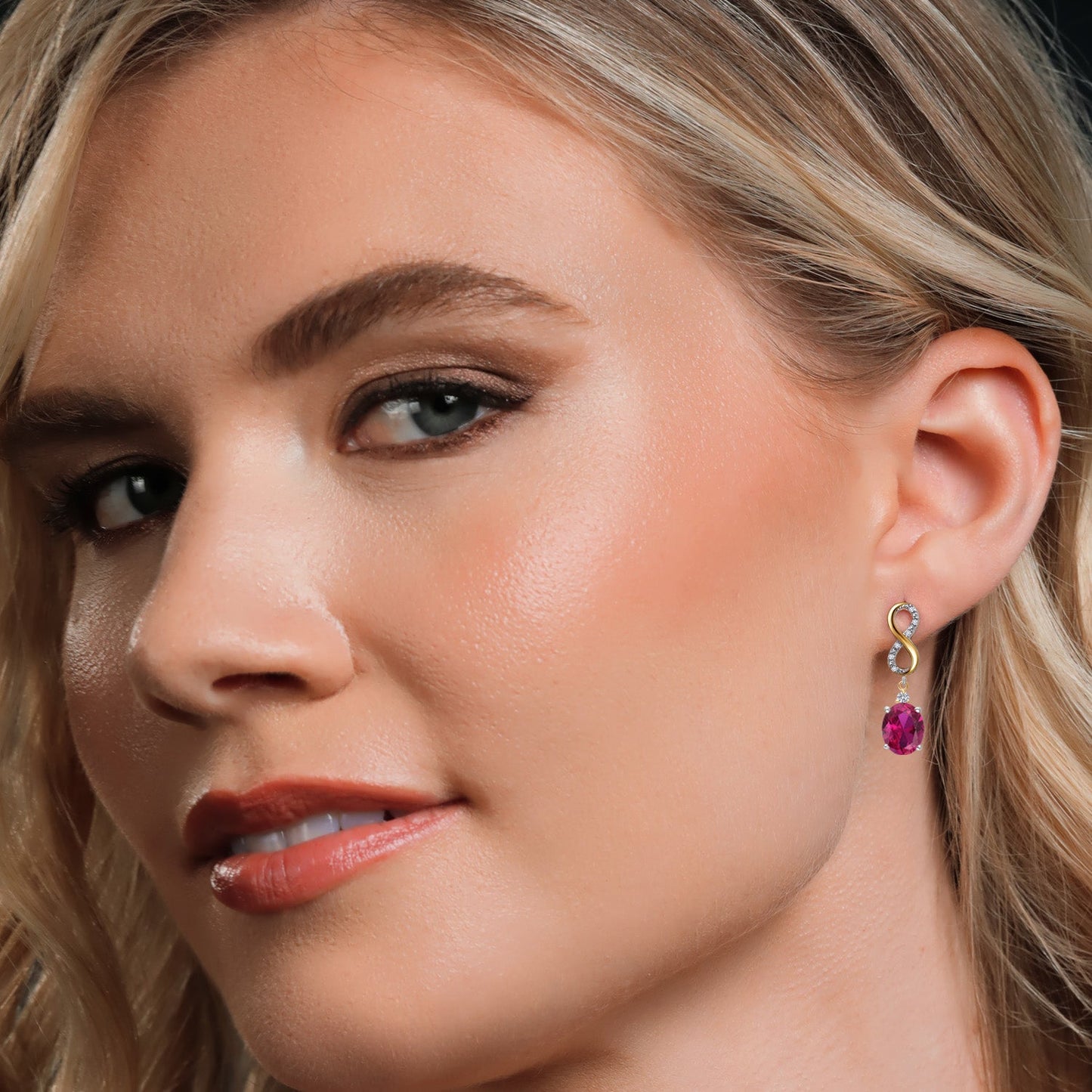 Infinity Drop Dangle Earrings For Women | 10X8MM Oval Gemstone Birthstone and White Lab Grown Diamond | 925 Silver and 10K Yellow Gold Oval
