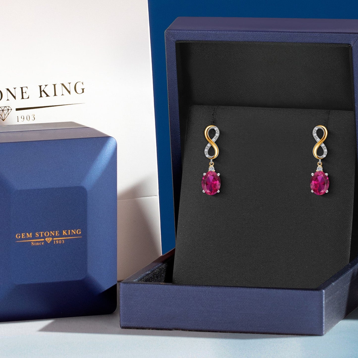 Infinity Drop Dangle Earrings For Women | 10X8MM Oval Gemstone Birthstone and White Lab Grown Diamond | 925 Silver and 10K Yellow Gold Oval