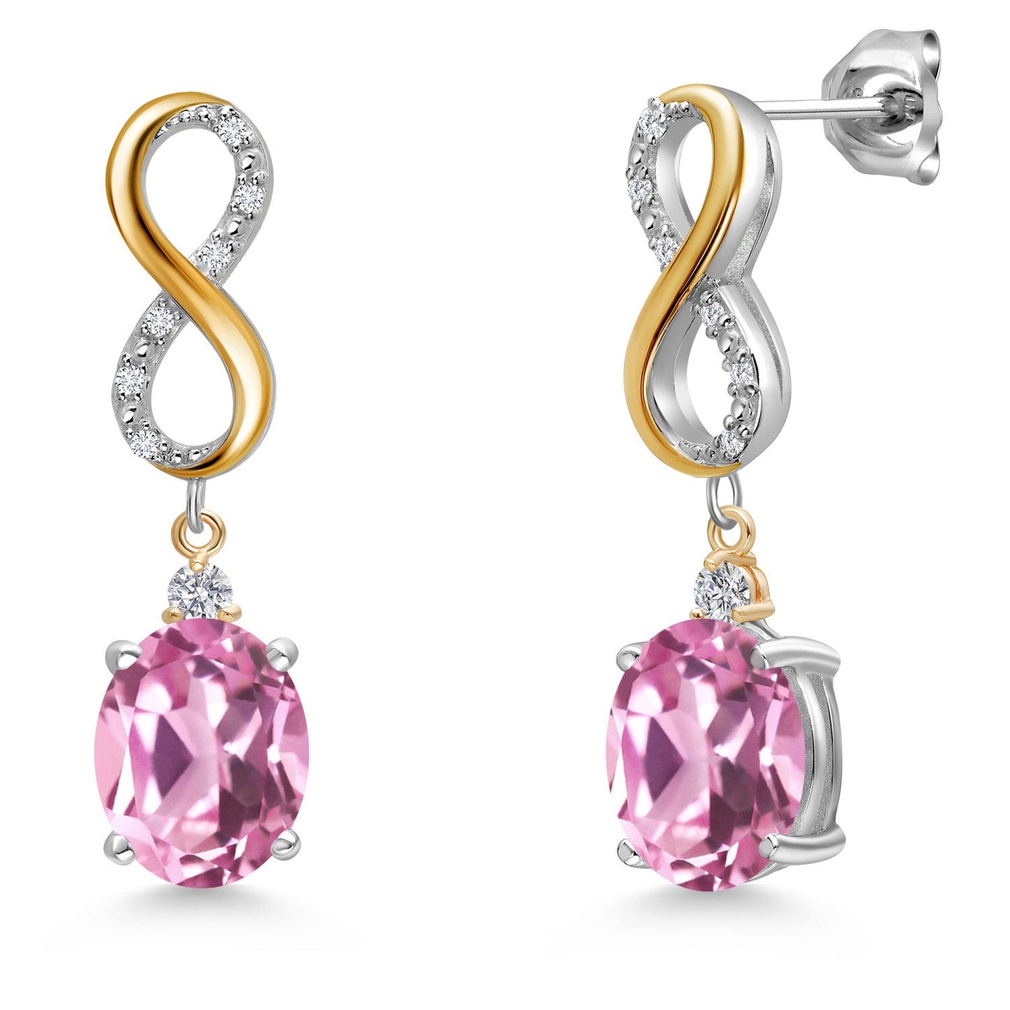 Infinity Drop Dangle Earrings For Women | 10X8MM Oval Gemstone Birthstone and White Lab Grown Diamond | 925 Silver and 10K Yellow Gold Oval