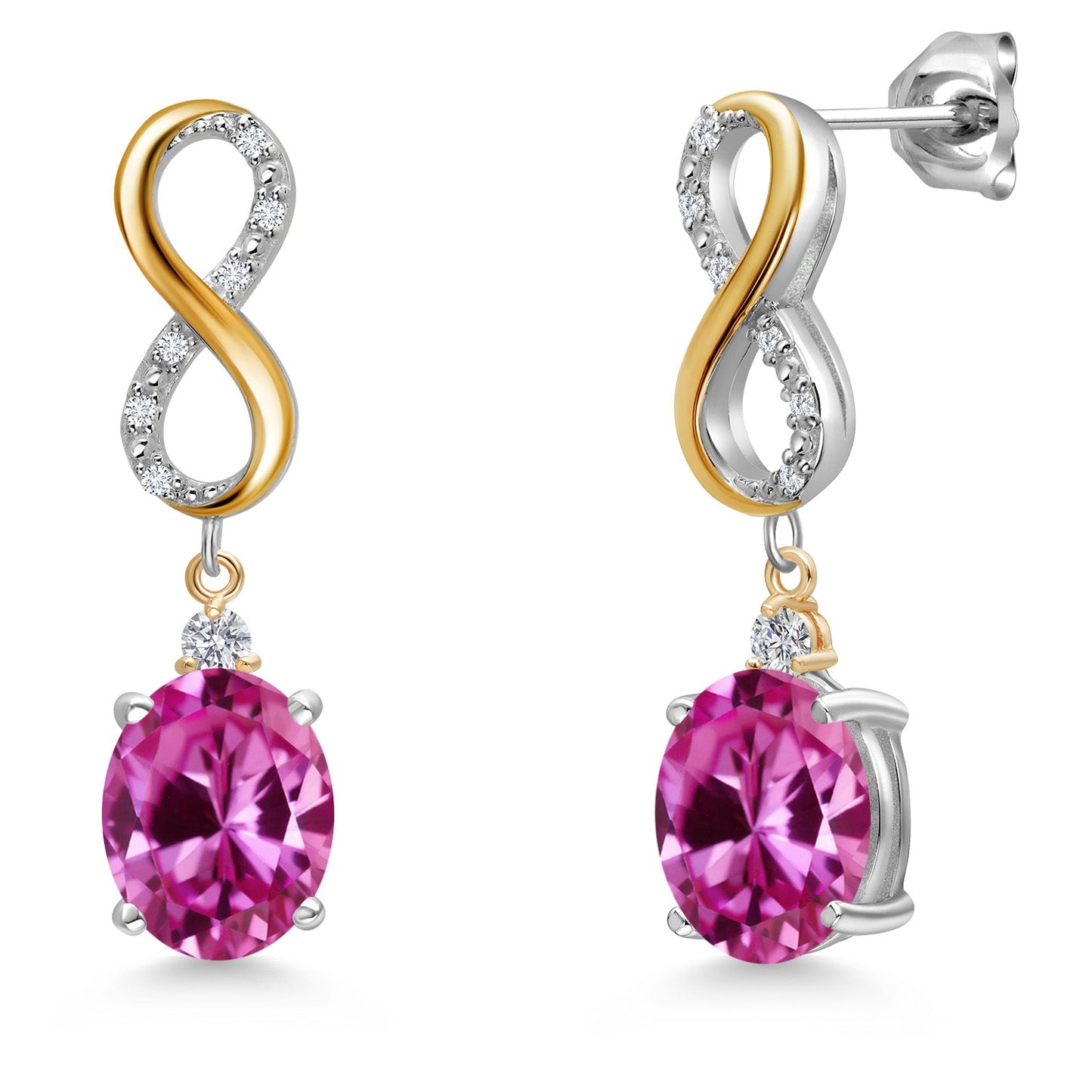 Infinity Drop Dangle Earrings For Women | 10X8MM Oval Gemstone Birthstone and White Lab Grown Diamond | 925 Silver and 10K Yellow Gold Oval