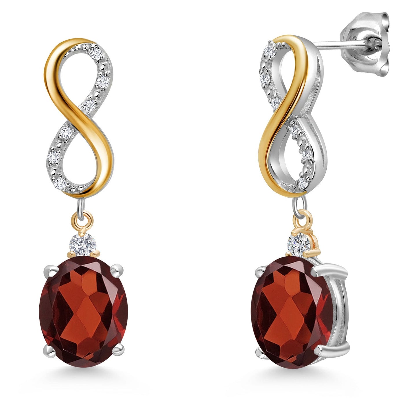 Infinity Drop Dangle Earrings For Women | 10X8MM Oval Gemstone Birthstone and White Lab Grown Diamond | 925 Silver and 10K Yellow Gold Oval