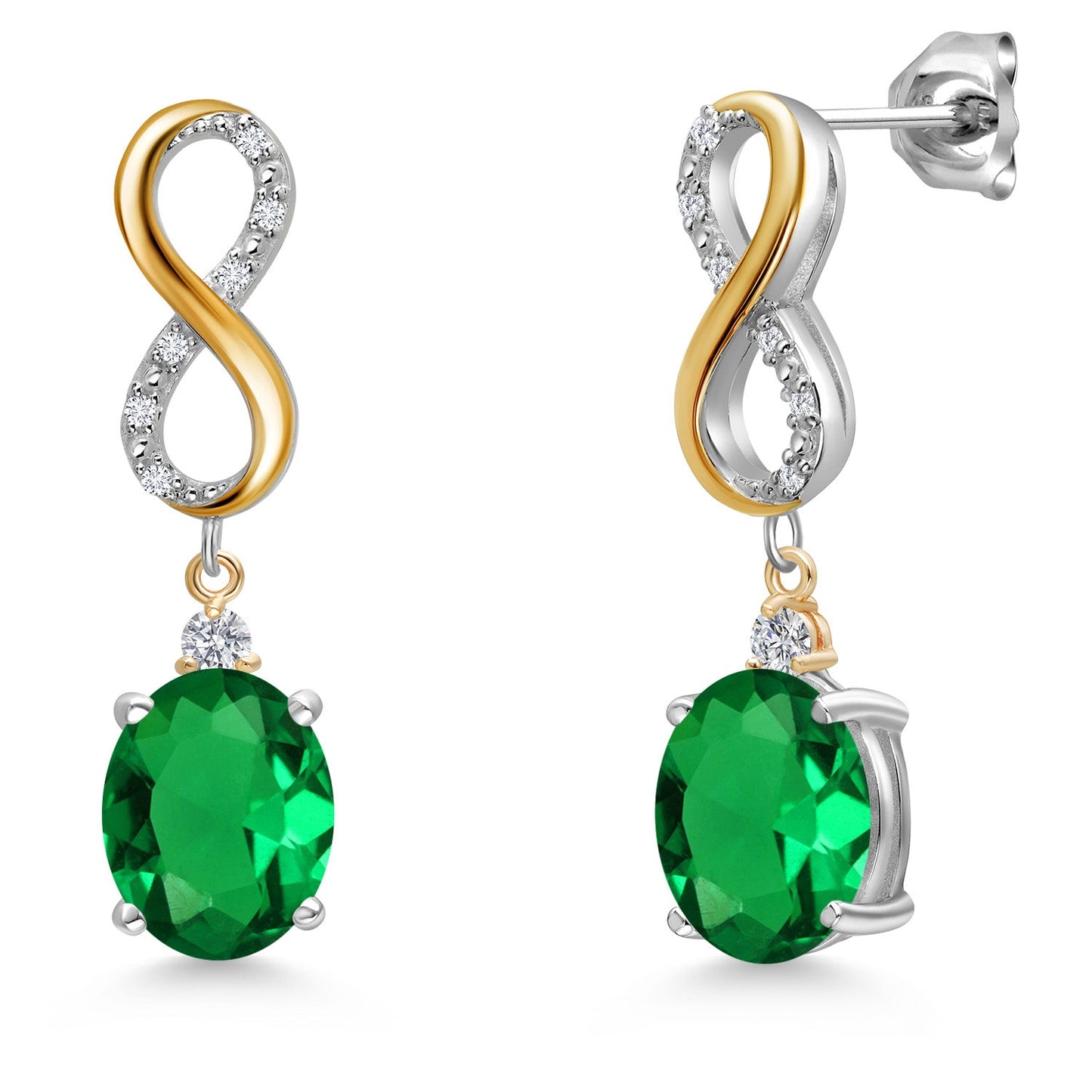 Infinity Drop Dangle Earrings For Women | 10X8MM Oval Gemstone Birthstone and White Lab Grown Diamond | 925 Silver and 10K Yellow Gold Oval