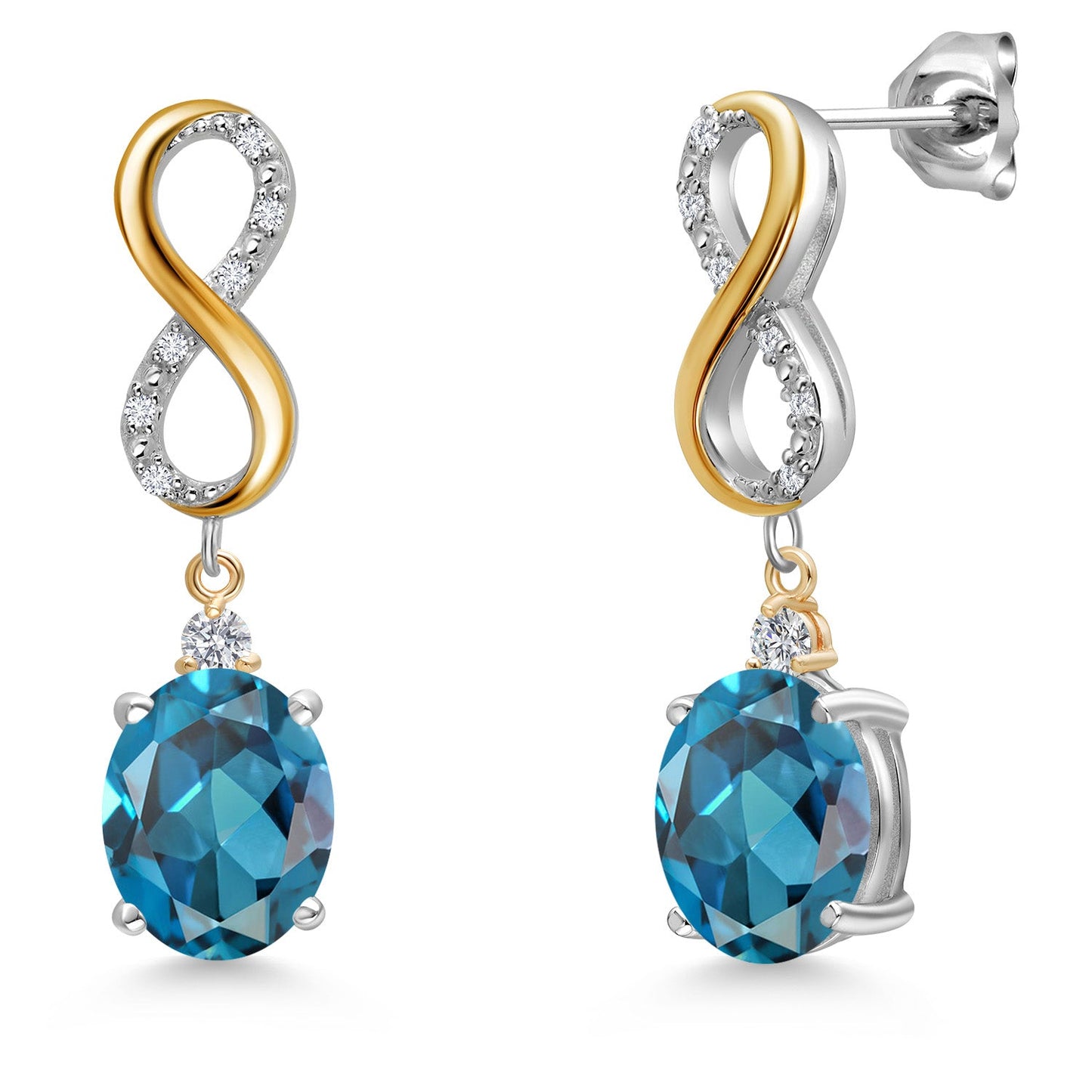 Infinity Drop Dangle Earrings For Women | 10X8MM Oval Gemstone Birthstone and White Lab Grown Diamond | 925 Silver and 10K Yellow Gold Oval
