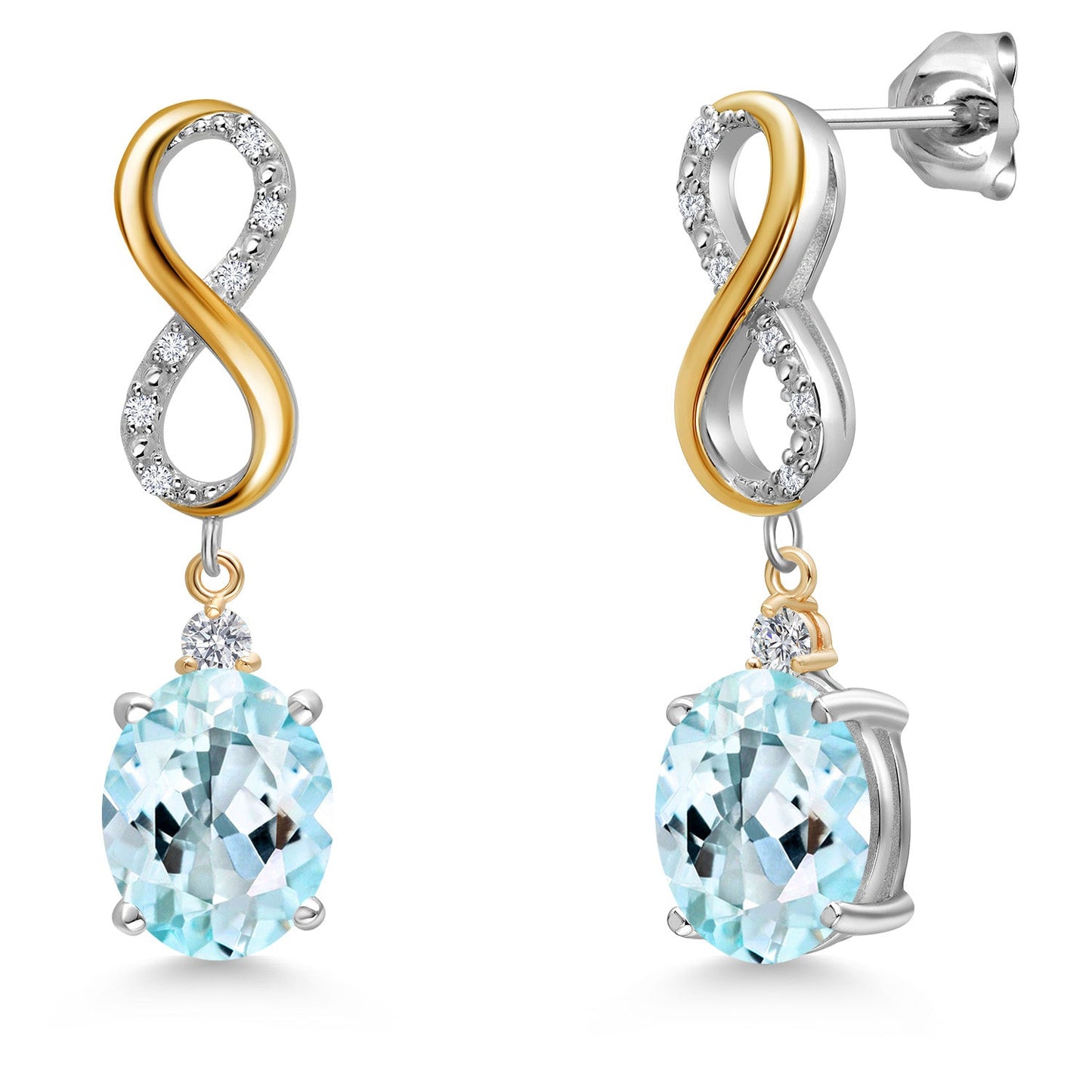 Infinity Drop Dangle Earrings For Women | 10X8MM Oval Gemstone Birthstone and White Lab Grown Diamond | 925 Silver and 10K Yellow Gold Oval