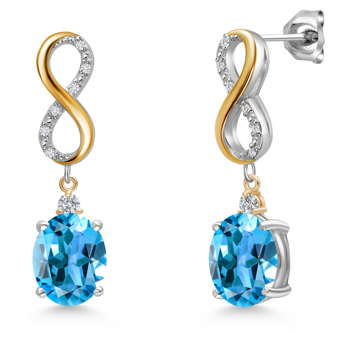 Infinity Drop Dangle Earrings For Women | 10X8MM Oval Gemstone Birthstone and White Lab Grown Diamond | 925 Silver and 10K Yellow Gold Oval