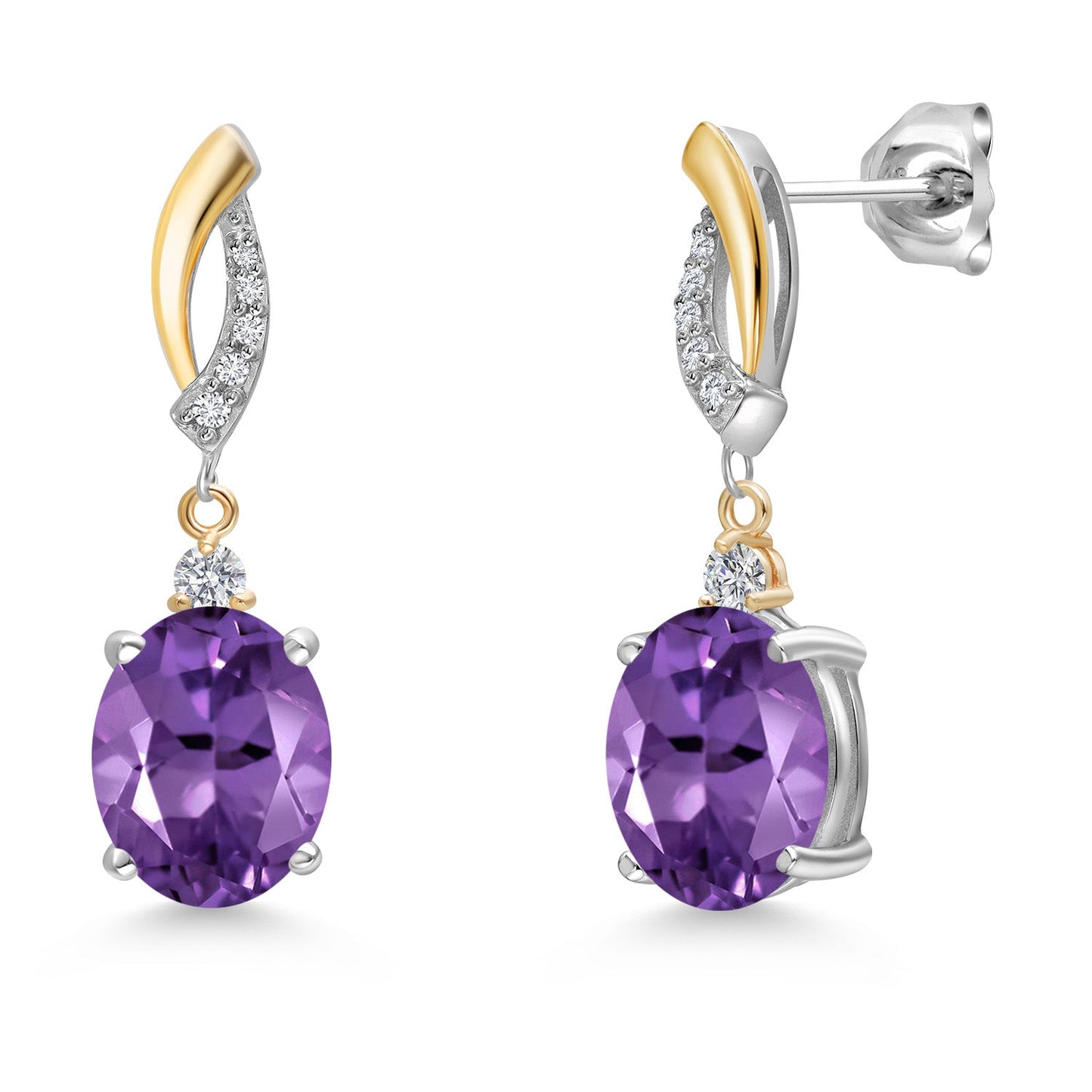 Oval 10X8MM Gemstone & Lab Grown Diamond 925 Silver and 10K Yellow Gold Dangle Earrings For Women | Fine Jewelry Gifts for Her Mom Women Wife