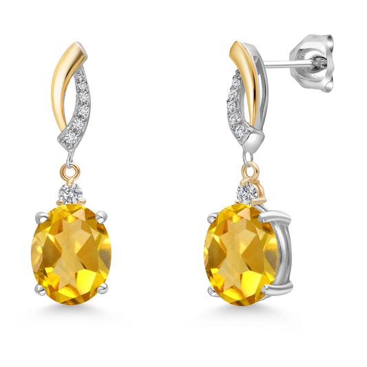 Oval 10X8MM Gemstone & Lab Grown Diamond 925 Silver and 10K Yellow Gold Dangle Earrings For Women | Fine Jewelry Gifts for Her Mom Women Wife